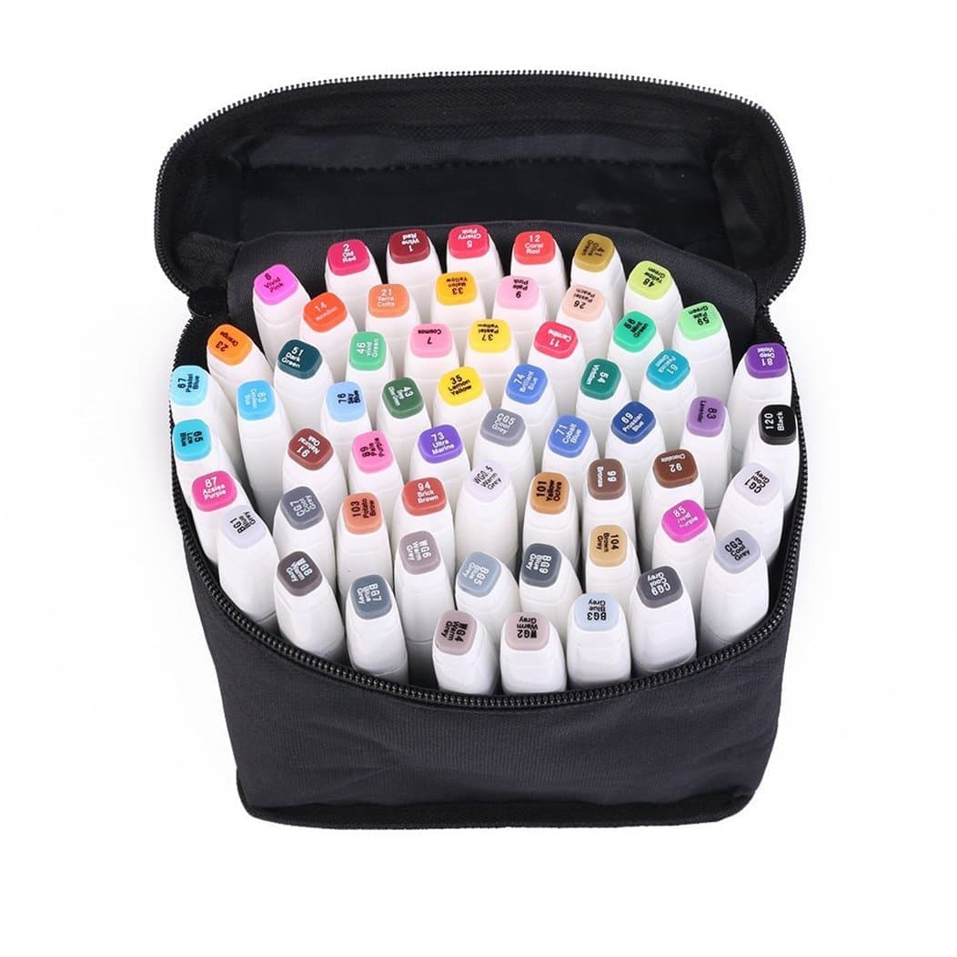 60 Colours Double Ended Sketch Graffiti Pens Set (No Duplicates),Twin Permanent Marker Pens Touch Markers New generation Design students Manga artists Pigment Marker pens with Carrying Case (60 Colours white)