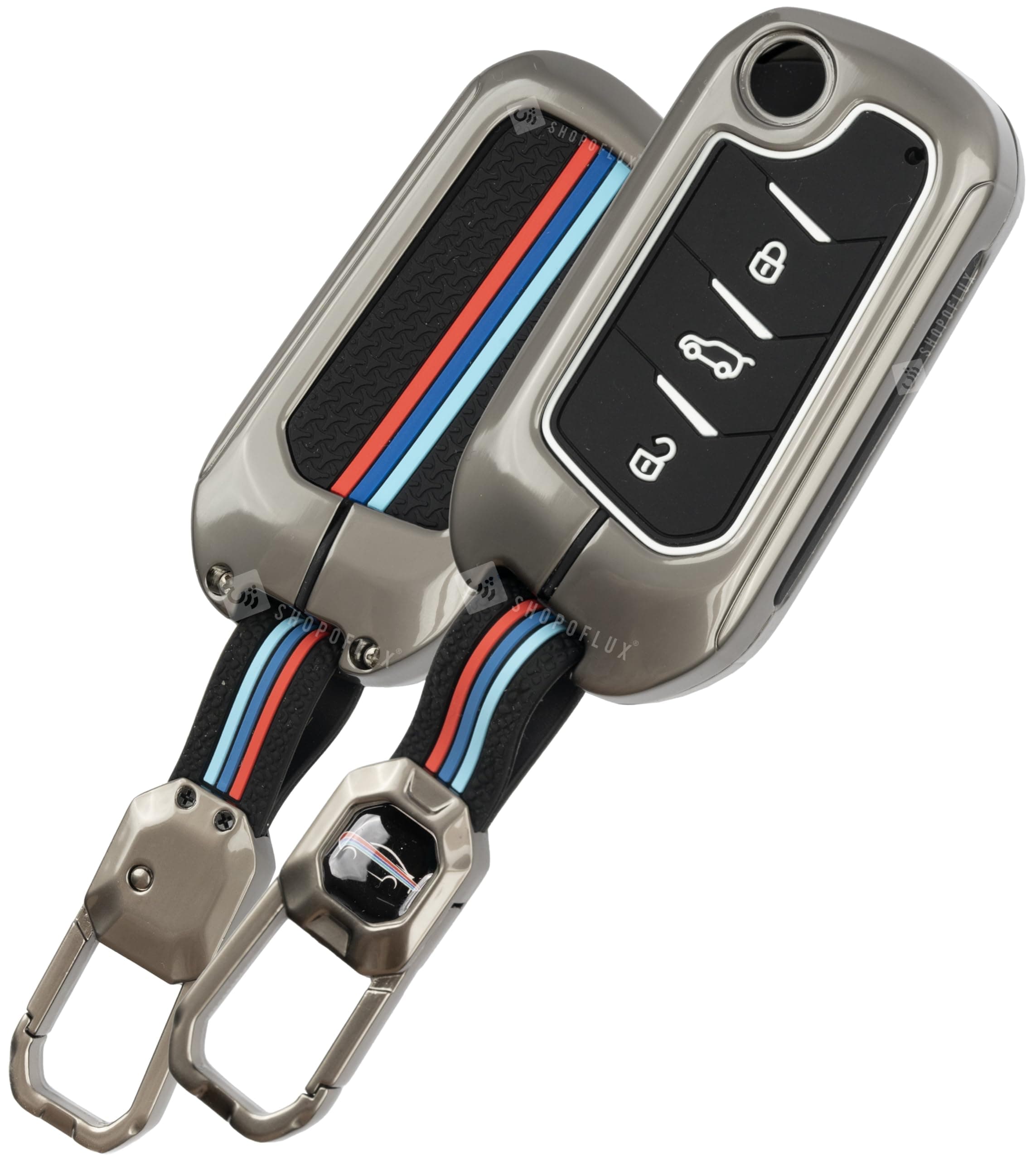 SHOPOFLUX Metal Key Cover Compatible with Mahindra Scorpio N | 3XO | XUV 300 | Marazzo | XUV 700 | XUV 400 ev | Bolero | Thar Roxx 3 Button Flip Key