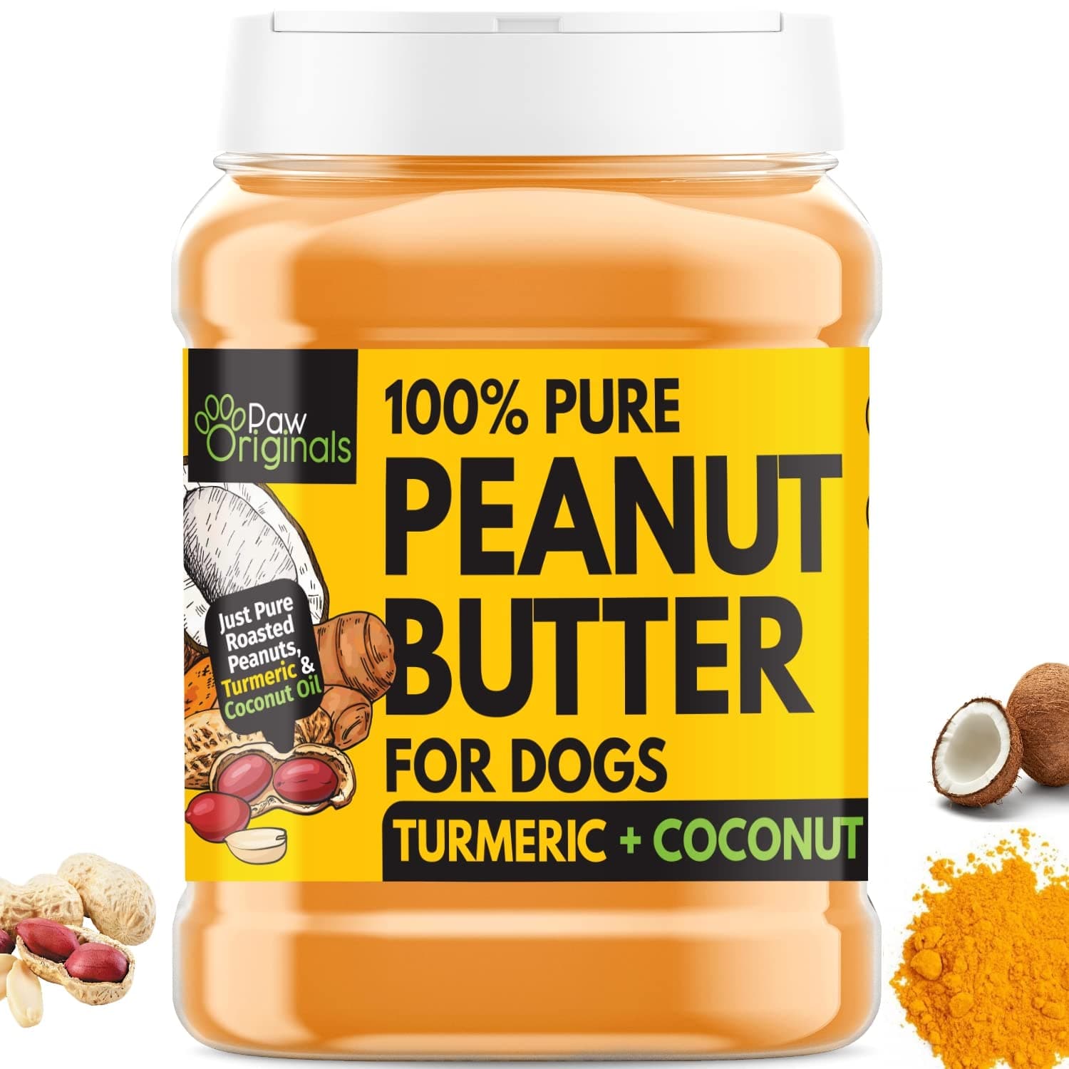 Peanut Butter For Dogs - Turmeric & Coconut Oil - Anti Inflammatory & Anti Oxidant Healthy Treat - Aids Joint, Hip Health & Skin & Coat - High In Vitamin E, B3, Calcium & Zinc