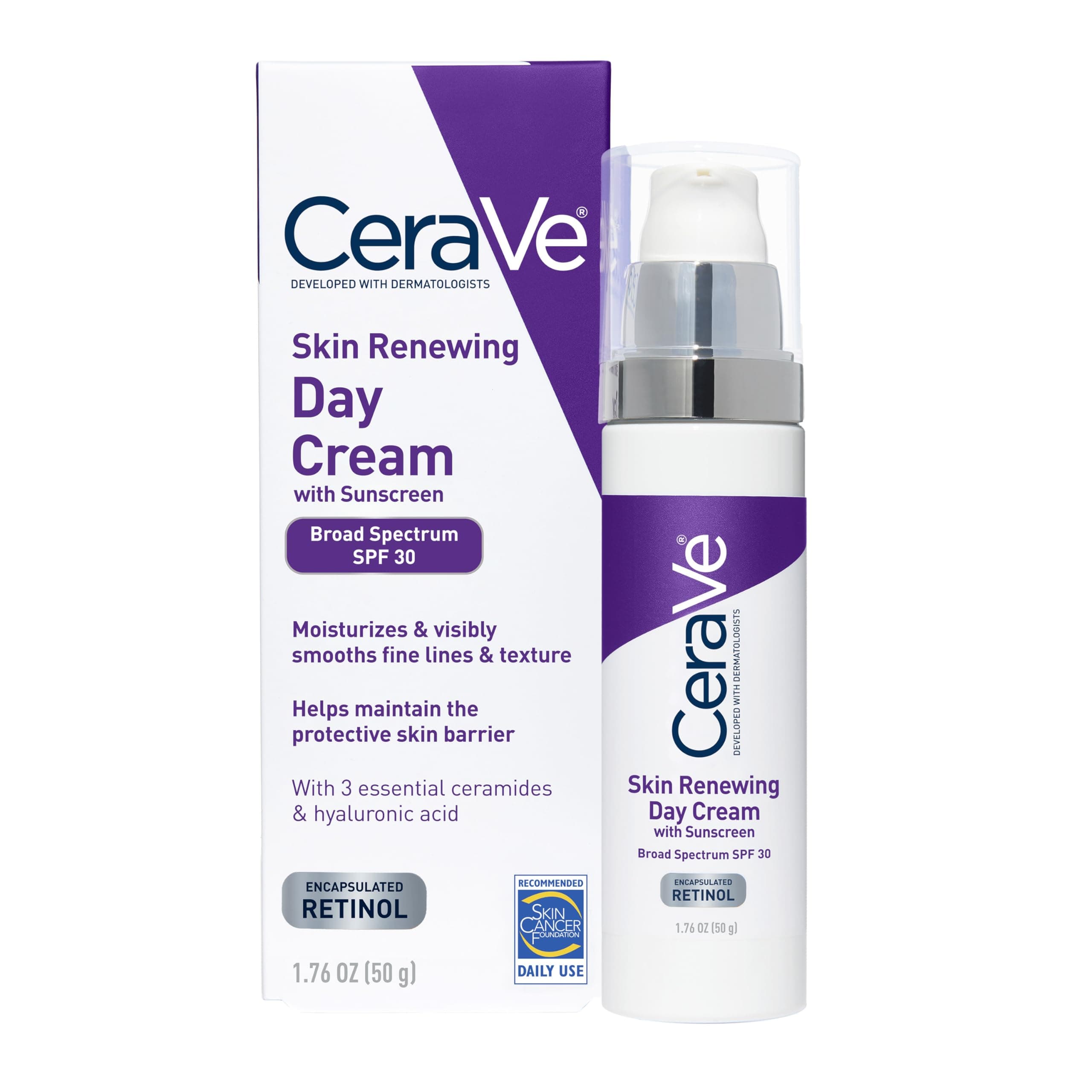CeraVe Anti-Aging Face Cream SPF 30, Anti-Wrinkle Retinol Cream with Hyaluronic Acid and Ceramides, 1.76 oz