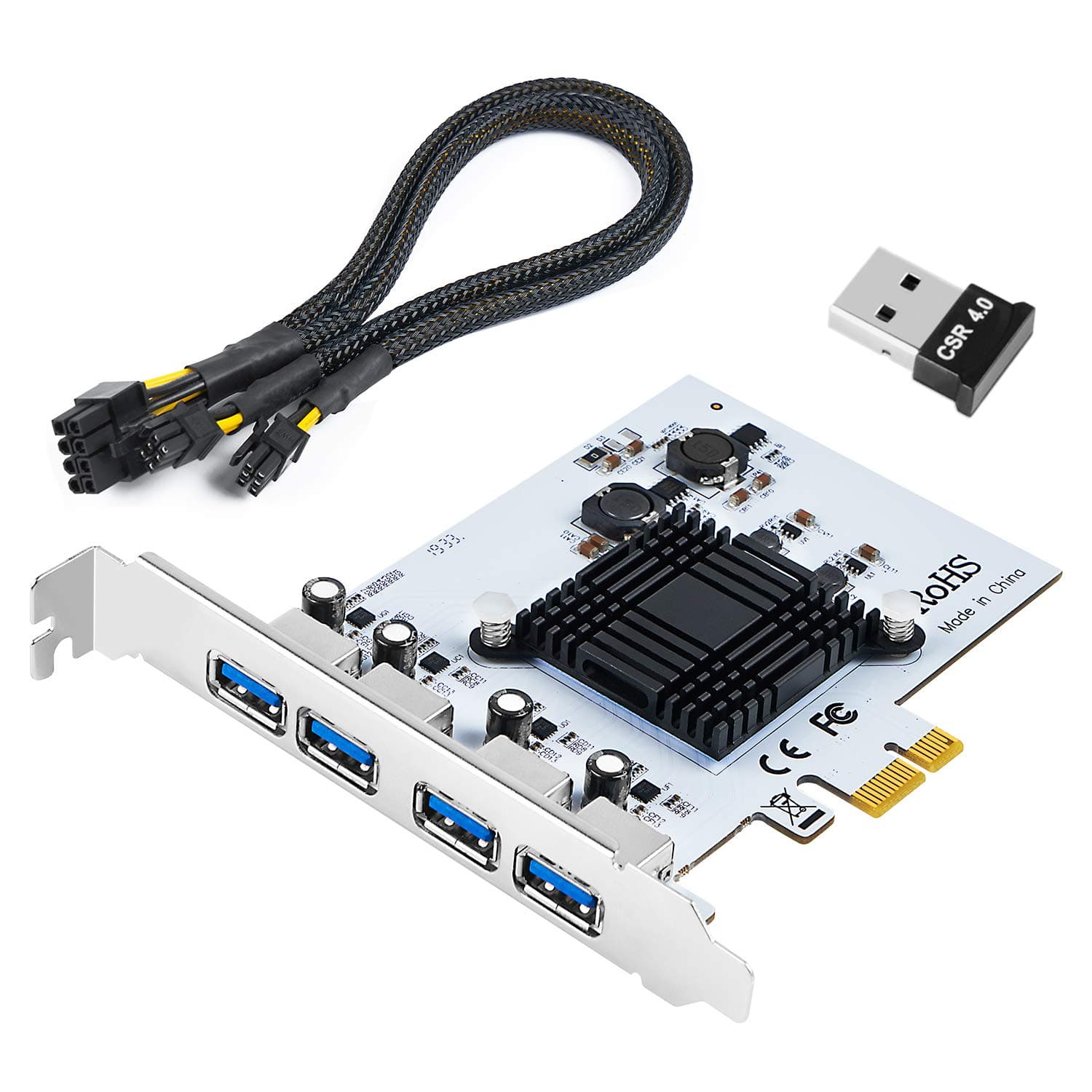 QNINE 4 Ports PCIe USB 3.0 Card for Mac Pro, Included a USB Bluetooth 4.0 Adapter and a Graphics Card Power Supply Cable for iMac