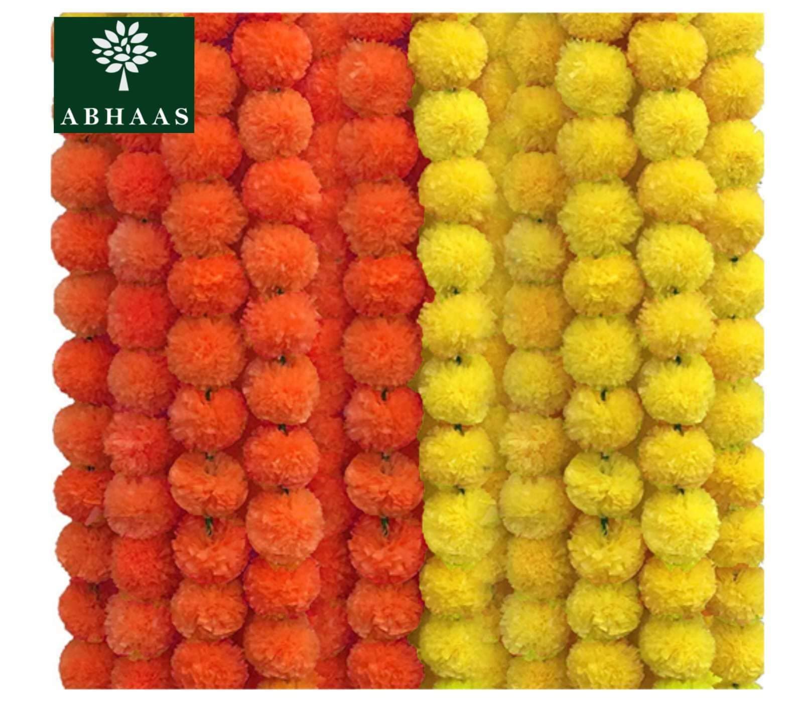 10 Pcs Indian Handmade Artificial Marigold Garland Flowers for Decoration Long for Door Decoration Toran Genda Phool for Wedding/Festivals|4.5-4.9Ft| 5 Yellow + 5 Orange|10 Strings