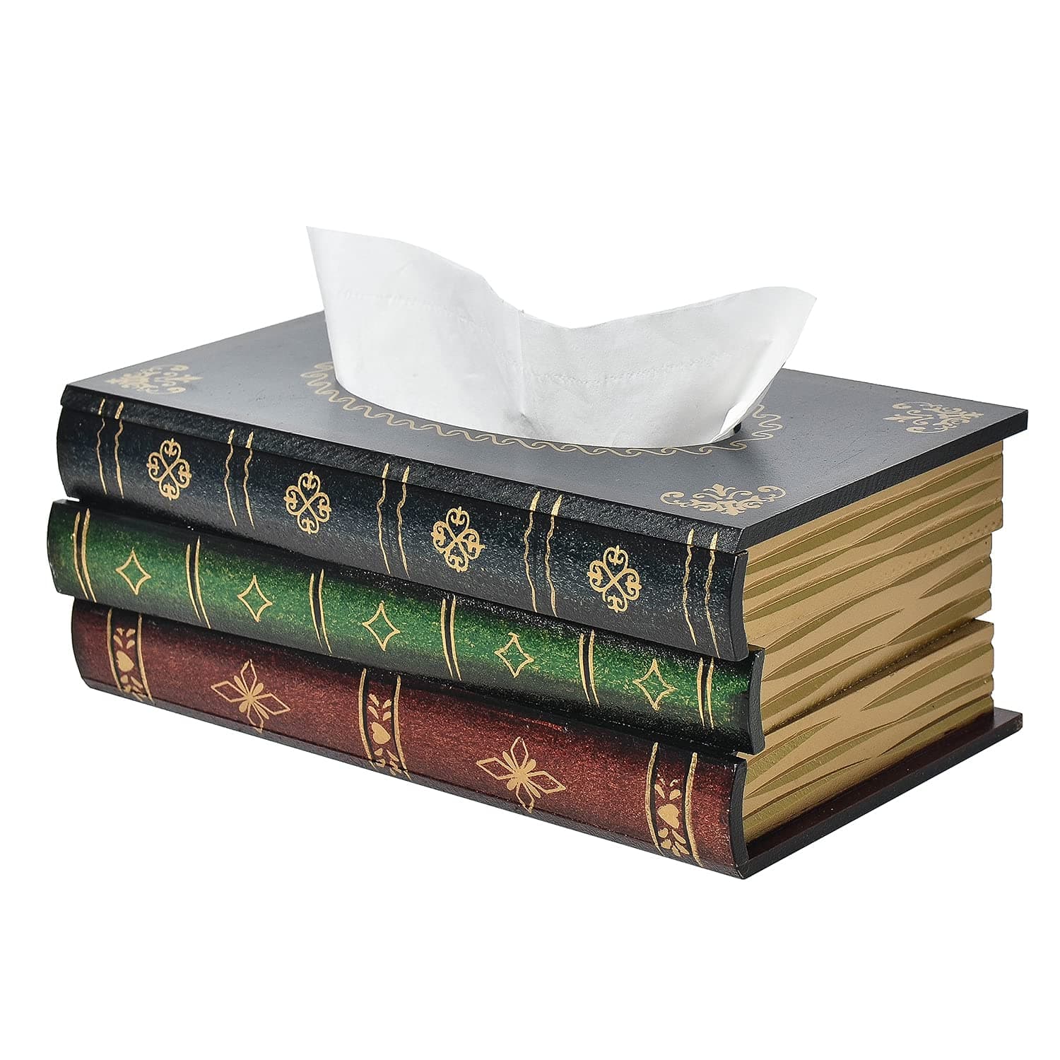 Crafted Classical Retro Wooden Antique Book Tissue Box Cover