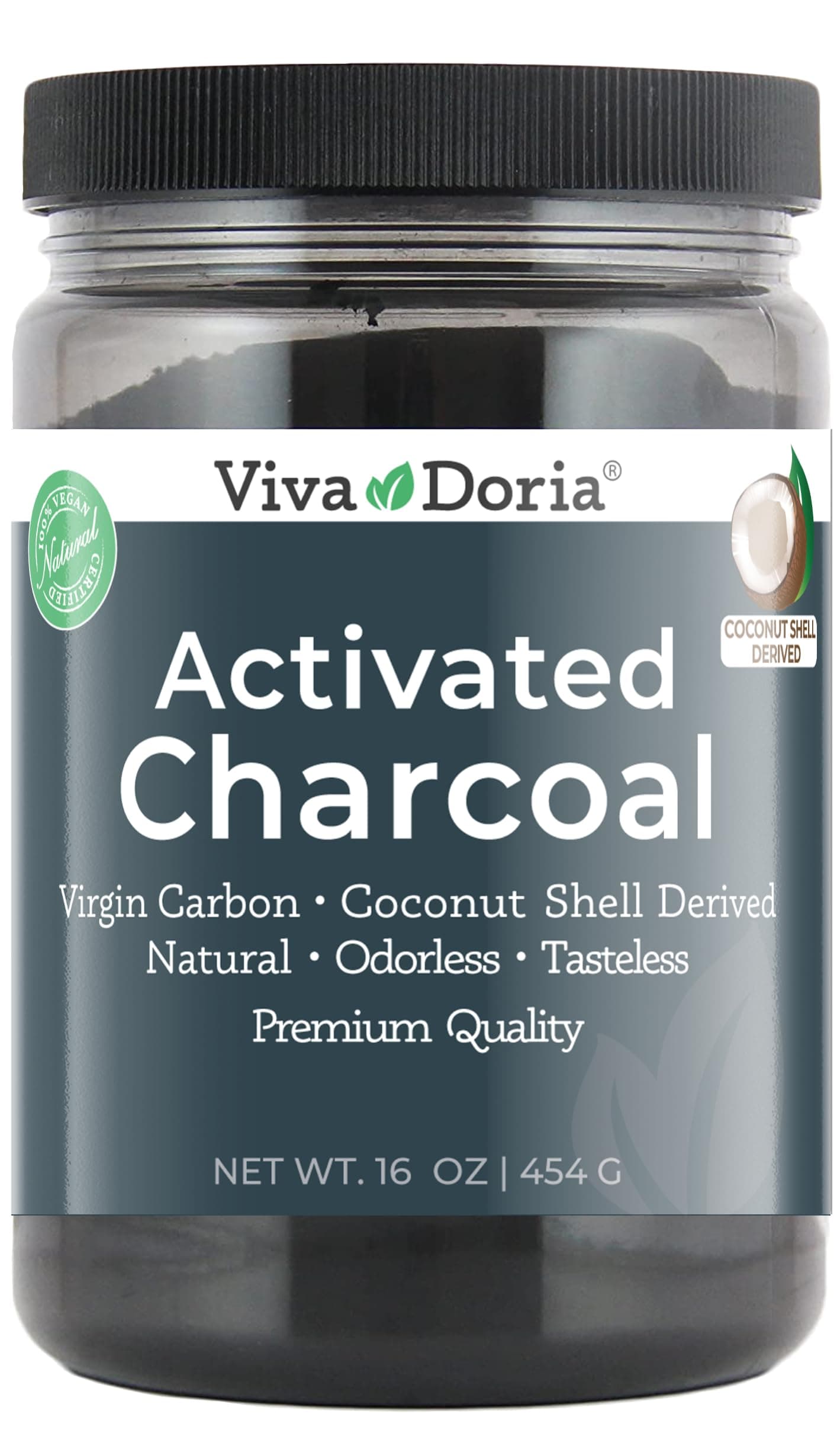 Viva Doria Virgin Activated Charcoal Powder, Coconut Shell Derived, Food Grade, 16 Oz