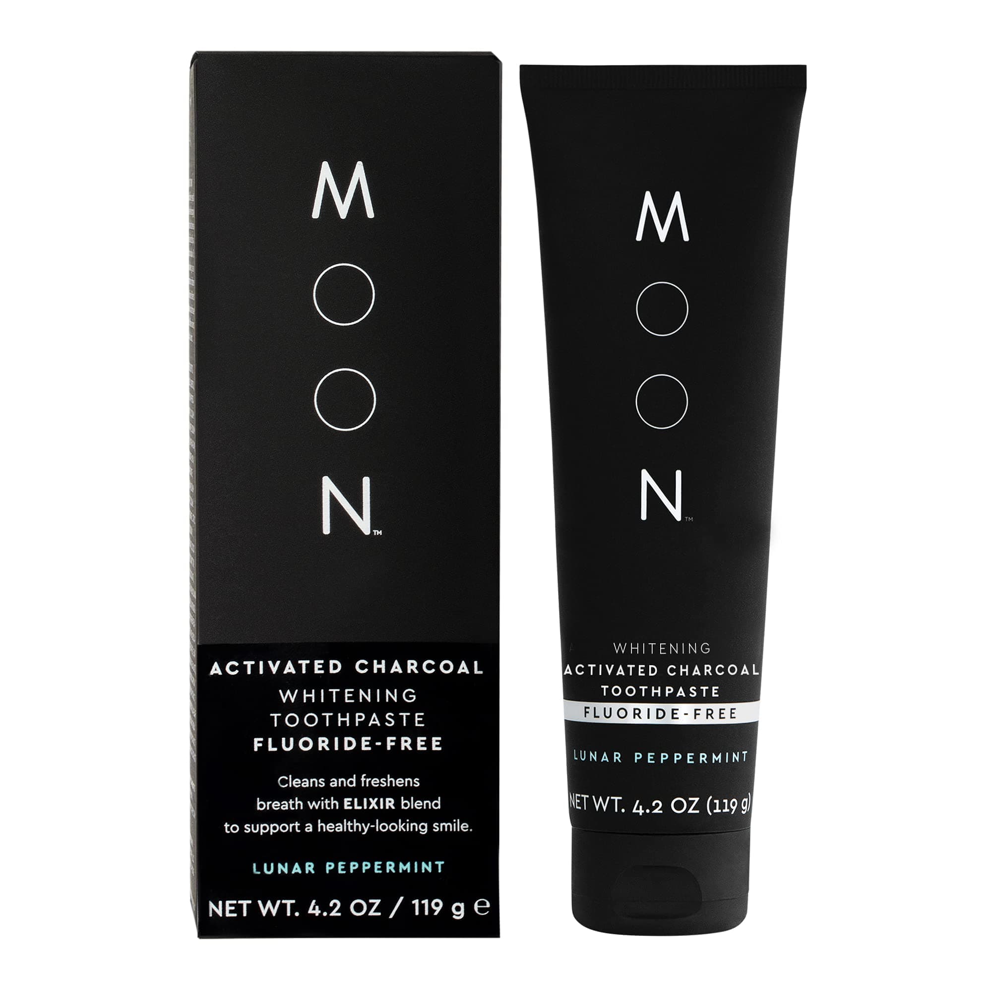 MOON Charcoal Whitening Toothpaste, Fluoride-Free, Lunar Peppermint Flavor for Fresh Breath, for Adults 4.2oz