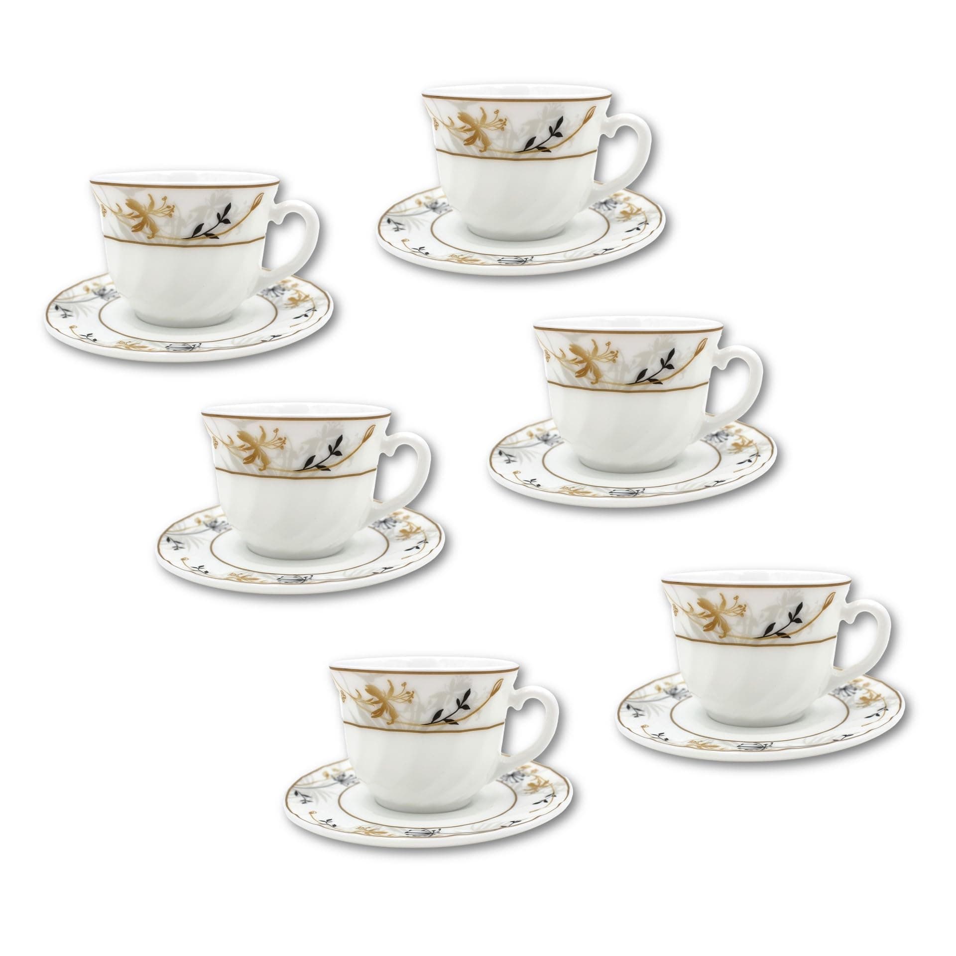 Melrich Danny Home's 6-Piece Opal ware Turkish Coffee Cup and Saucer Set Tea Service 6 x Coffee Cups with 6 x Saucers for 6 People