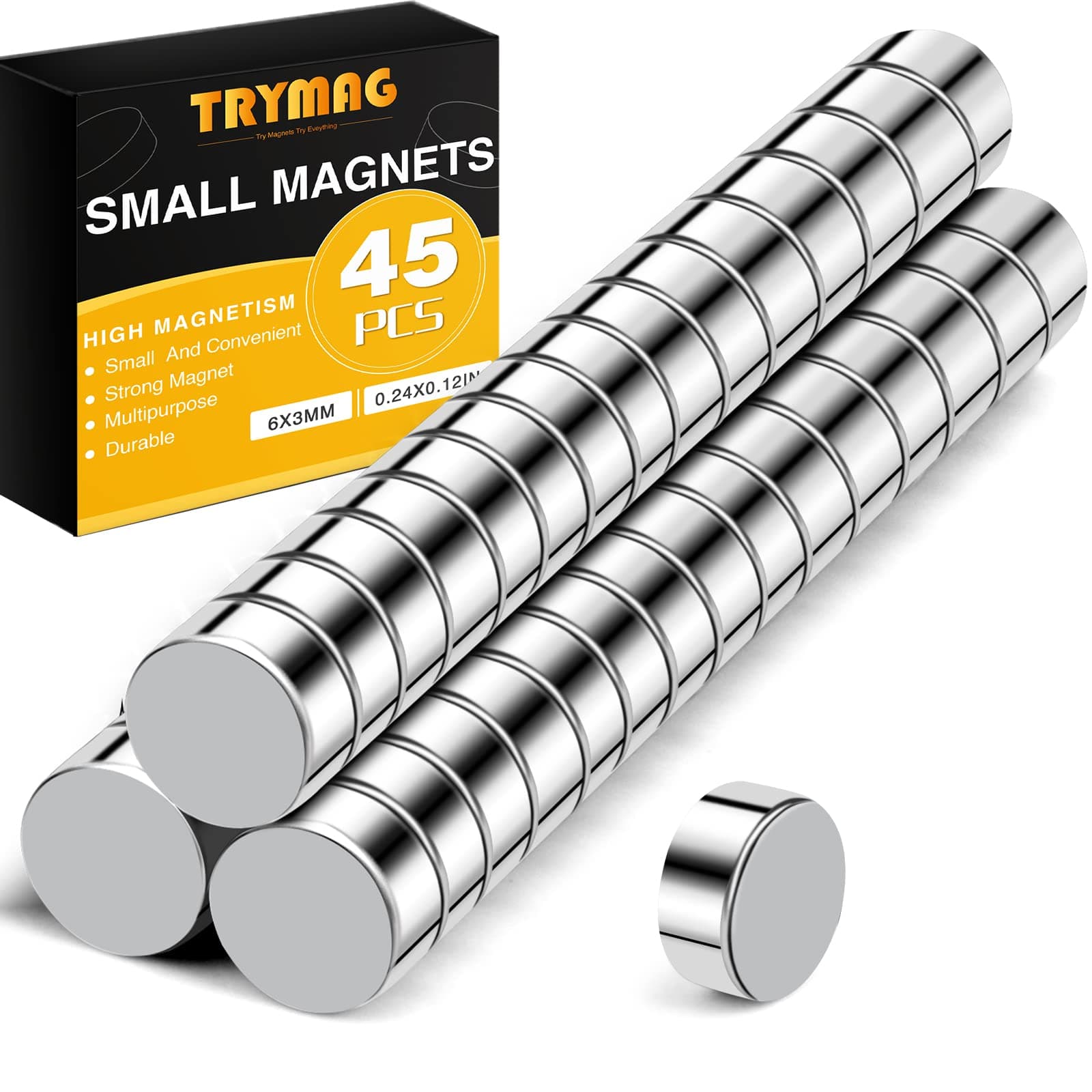 TRYMAG Refrigerator 45Pcs 6x3mm Small Round Rare Earth Magnets, Multi-Use Disc Tiny Neodymium Magnets for Fridge, Cylinder, Office, Whiteboard, Crafts,Dry Erase Board, School
