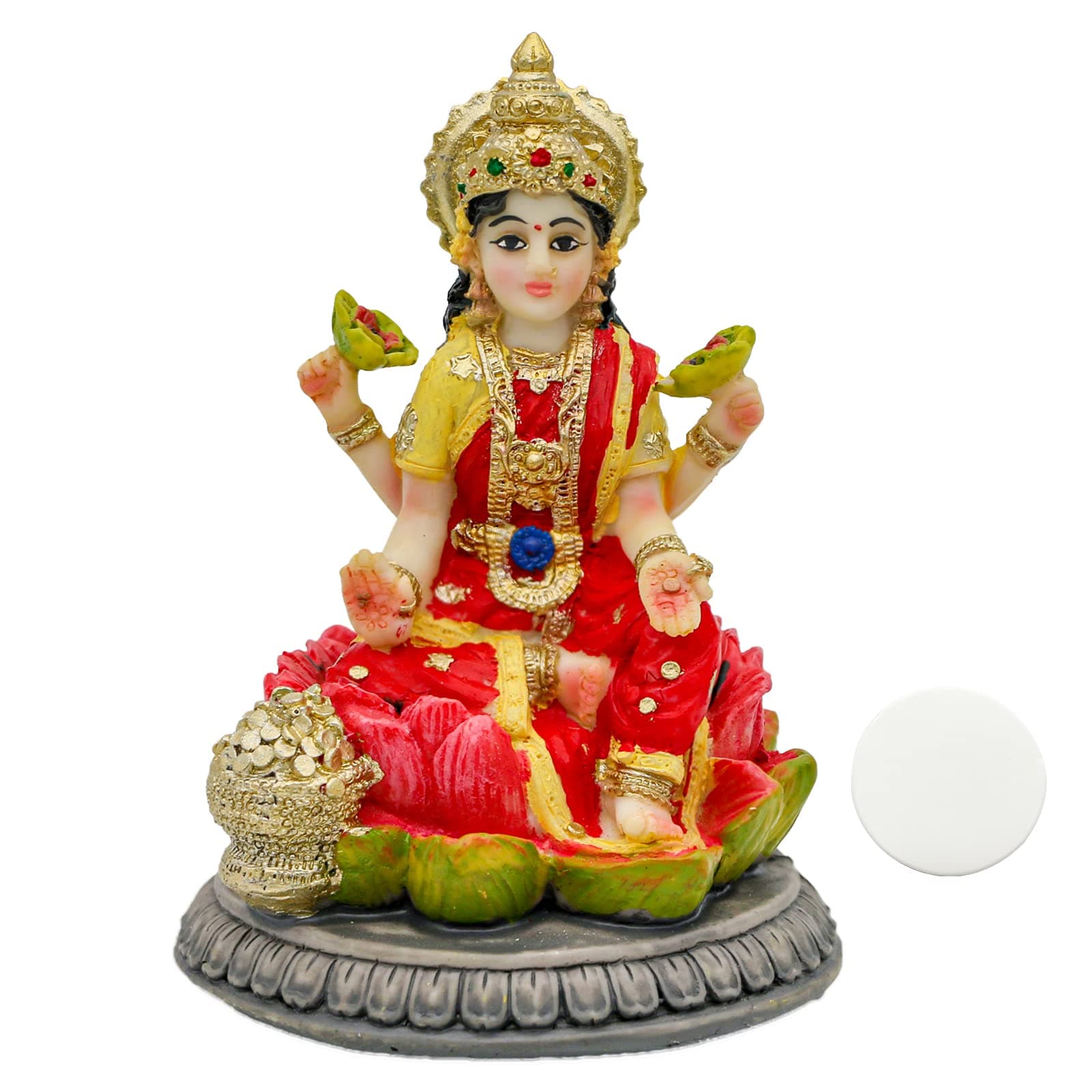 alikiki Small Hindu Goddess Lakshmi Statue - 3.9”H Indian Ido Laxmi Figurine for Car Dash Board Decor Home Office Mandir Temple Altar Shrine Pooja Item Murti for Diwali Puja Gifts