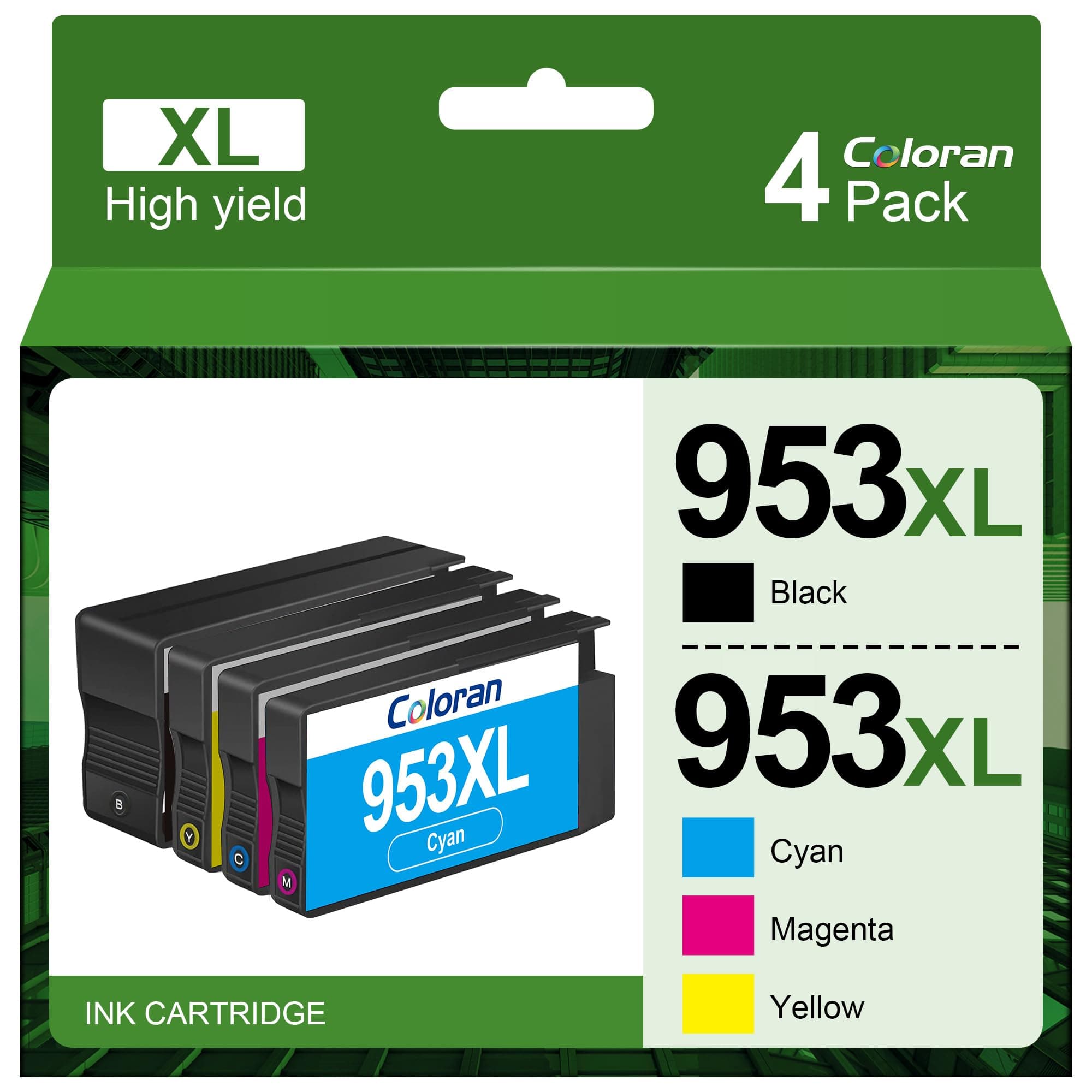 Coloran 953XL 953 Compatible Ink Cartridges Replacement for HP 953 XL for Officejet Pro 7740 8730 8710 8715 8718 8719 8720 8725 8740 8218 7720 7730 (4 Pack)