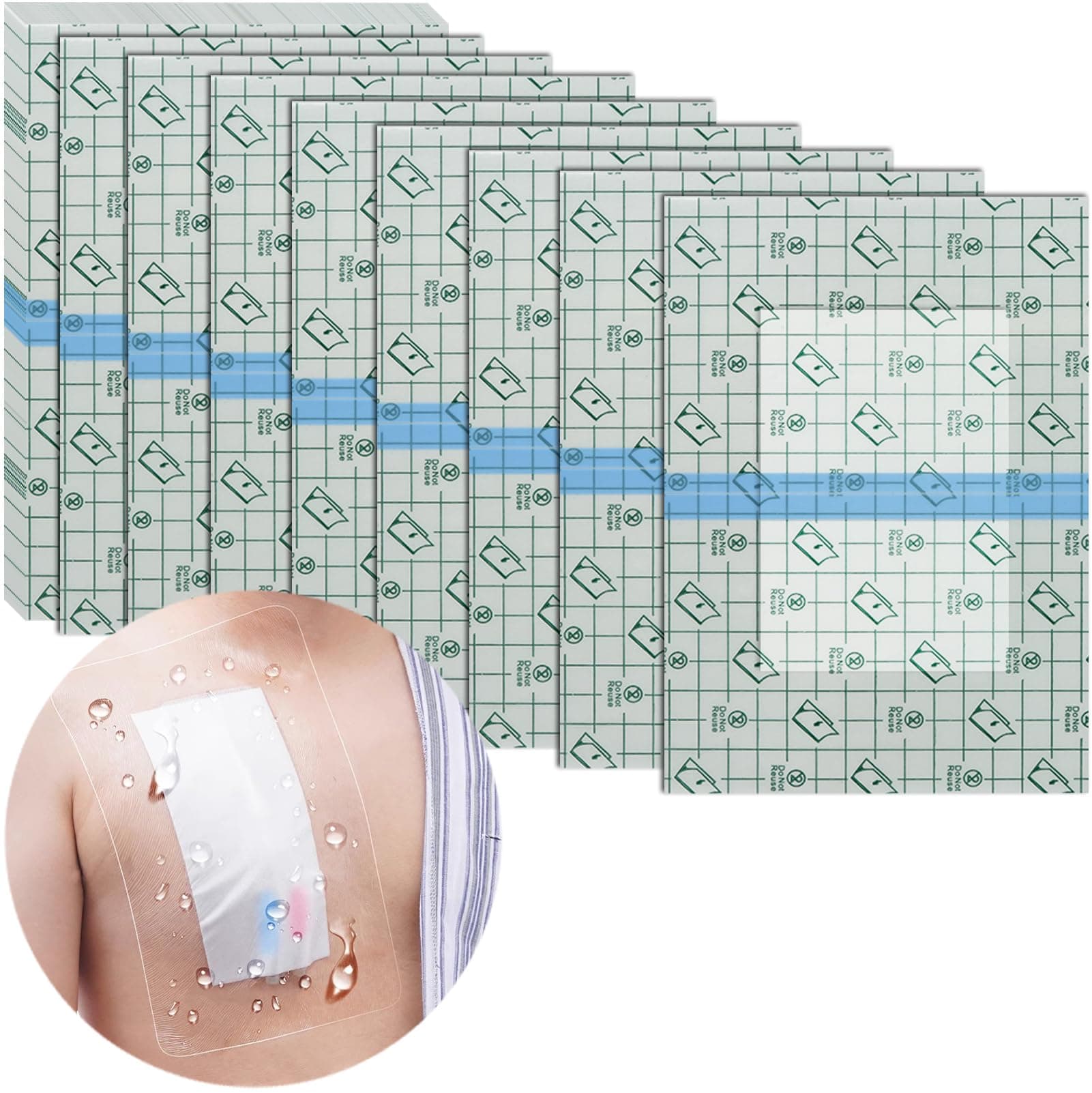 Waterproof Shower Protector | 10x12 inch Dializ Catheter Shower Cover Large | No Glue Picc Line PD Peritoneum Dialysis Accessories Bandage at The Center of Breast Chemoter (Pack of 7)