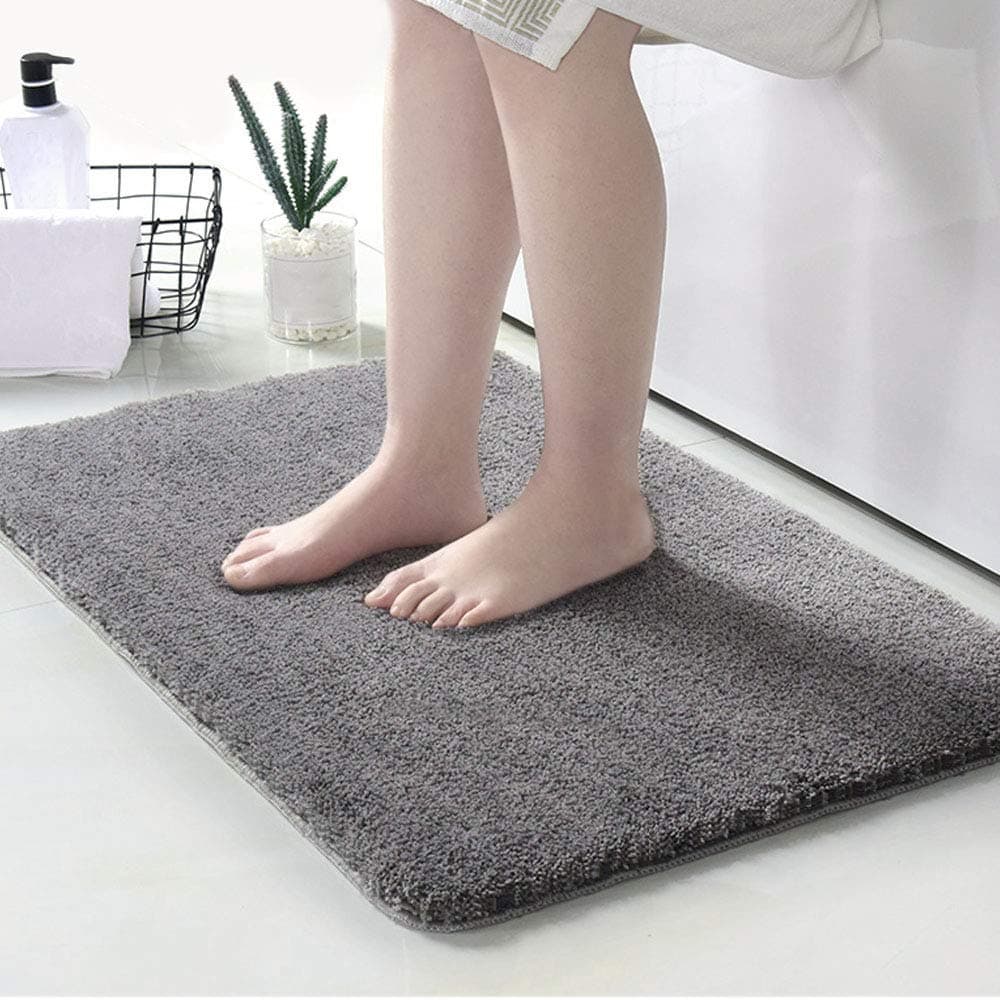 Lekesky Bath Mat Non-slip Anti Mould Rubber Back Bathroom Rug Machine Washable, Absorbent, Grey, 80cm x 50cm
