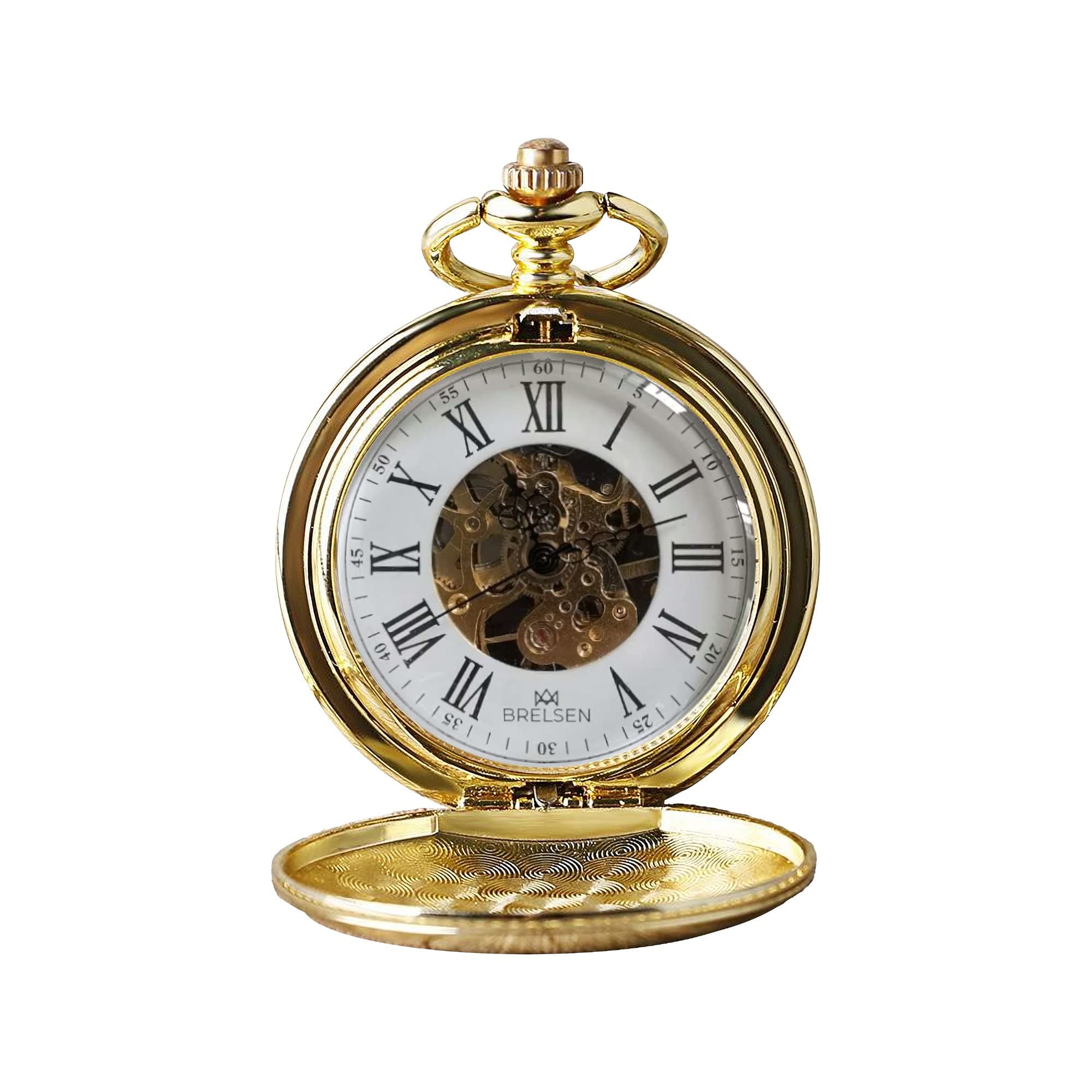 Brelsen Royal Gold Double Hunter Mechanical Pocket Watch, Retro, Vintage, Retirement, Anniversary, Groom, Groomsmen, Wedding Pocket Watch