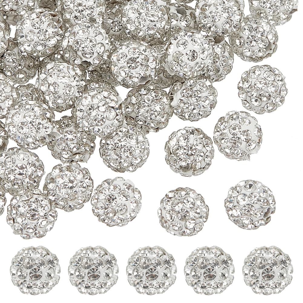 PH PandaHall About 50 Pcs 6Mm Clay Pave Disco Ball Czech Crystal Rhinestone Shamballa Beads Charm Round Spacer Bead For Jewelry Making Diameter 6mm Crystal-50 Pcs