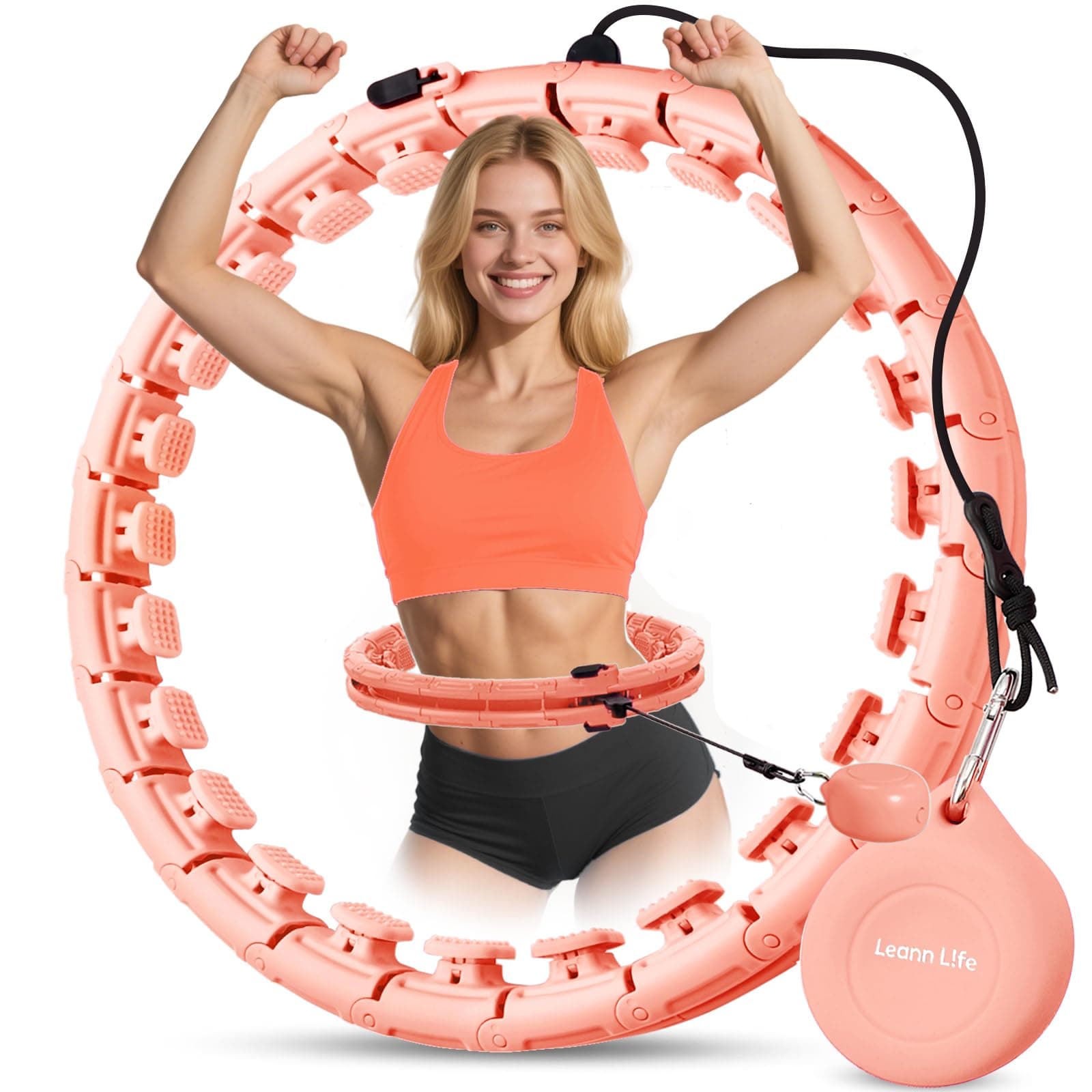 U1 Weighted Hula Hoop – 30 Knots 19"–61" Adjustable Waist, Magnetic Lock with Spring Massage Heads, Infinity Hoop Plus Size for Adults & Kids, Ab Workout, Weight Loss, Abdominal Toner