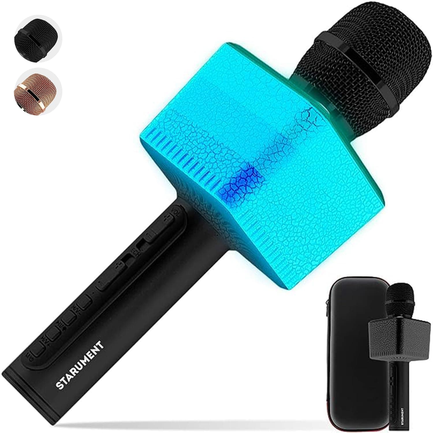 STARUMENT 3 in 1 Wireless Bluetooth Karaoke Microphone with LED Lights, Black Portable Microphone for Kids, Girls and Boys (Black)