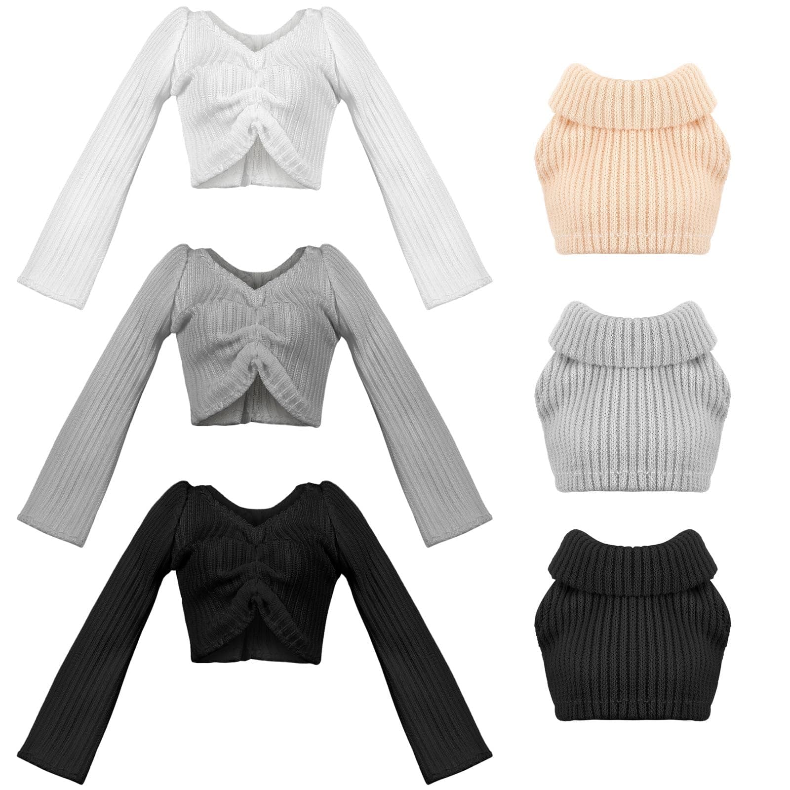 6 Pcs Doll Clothes for 11.8 Inch Doll Clothing Outfit Accessories for Winter Tops Coat Birthday Gift(White, Gray ,Black,11.8inch)