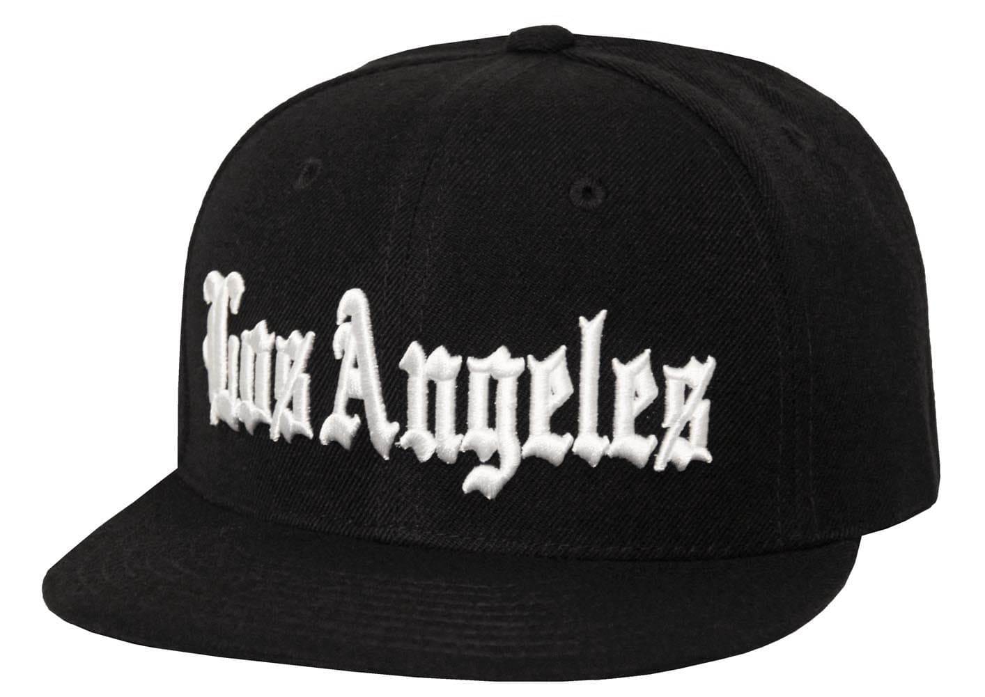 Nothing Nowhere Snapbacks Old English Font Los Angeles Embroidered Flat Bill Snapback (Black)