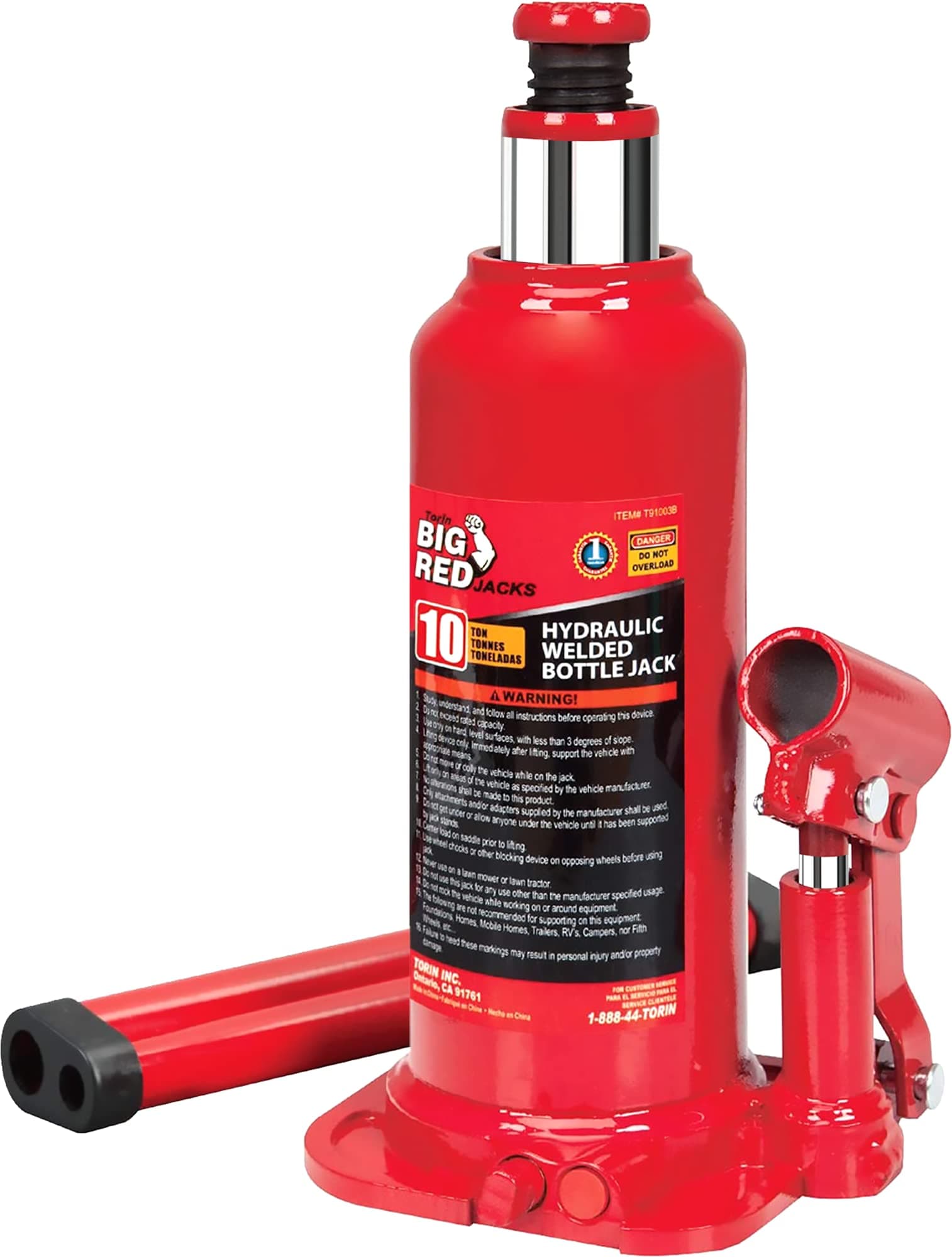 BIG RED T91003B Torin Hydraulic Welded Bottle Jack, 10 Ton (20,000 Lb) Capacity,