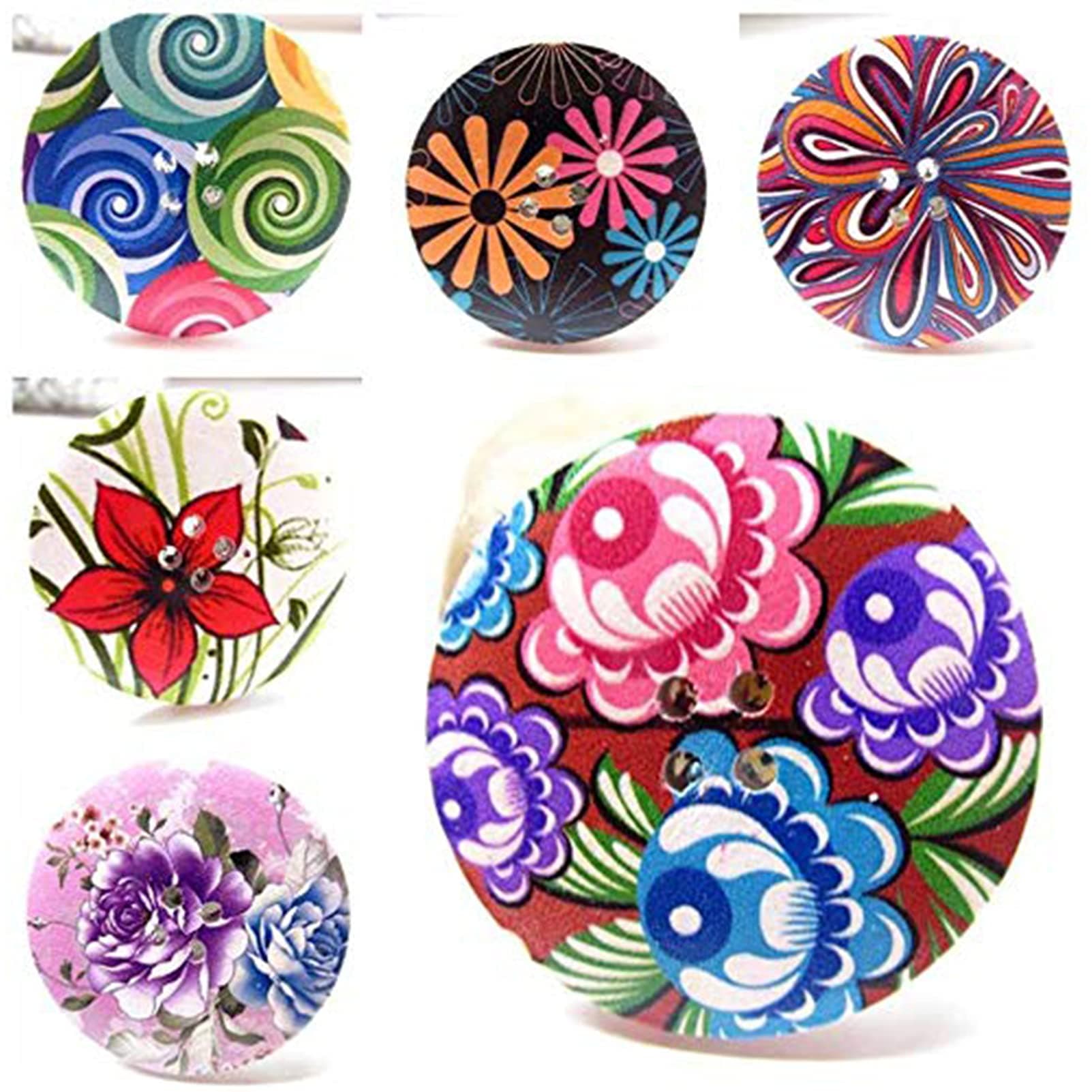 TimeSong Large Beautiful Flowers Wooden Buttons Mixed Pattern DIY 2 Hole Buttons for Sewing and Crafting 40mm (25pcs)