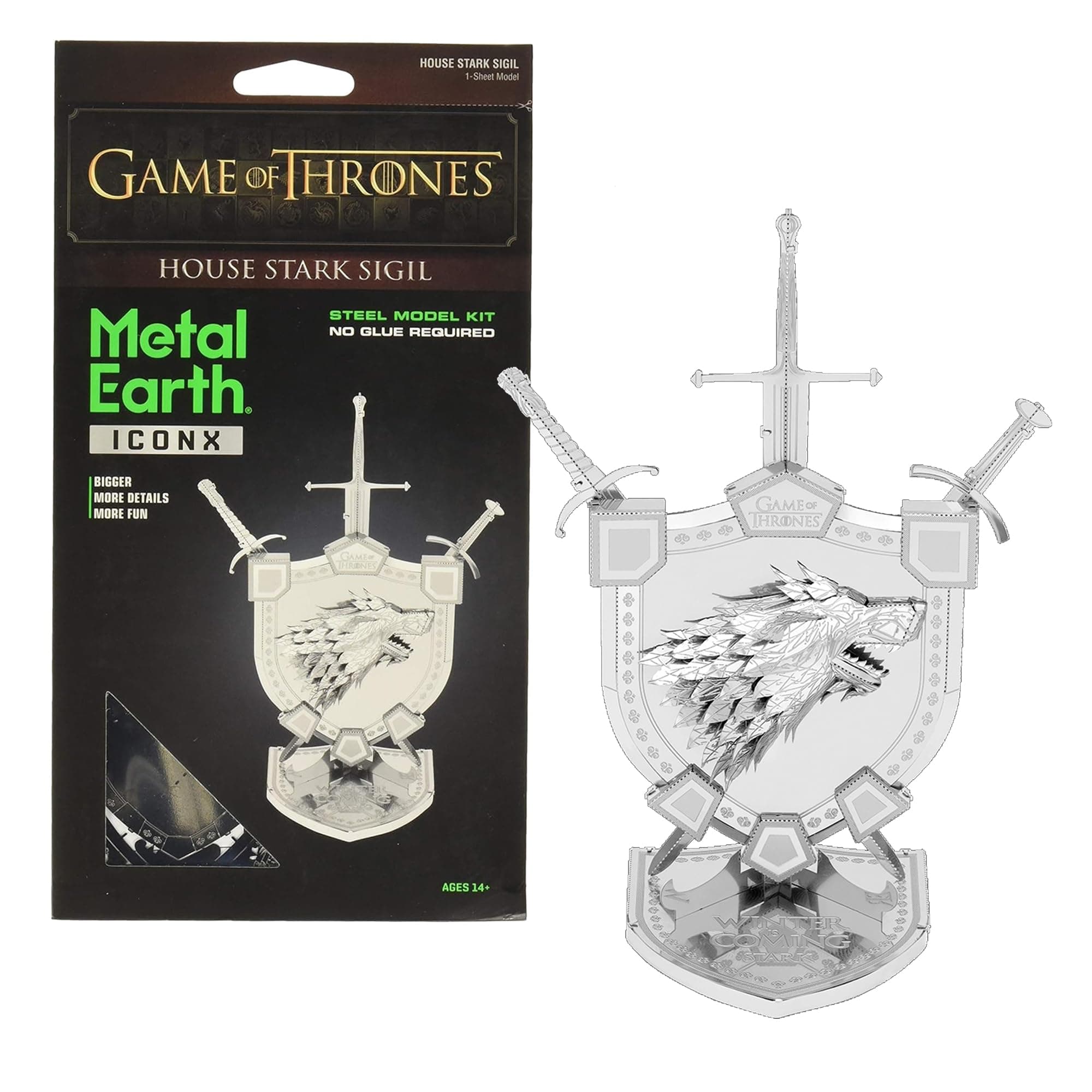 Metal Earth Game of Thrones House Stark Sigil | 3D Metal Model Kit | No Glue Needed | Ages 14+ | Detailed Etched Steel Sheets | Collectible Enthusiast Figurine | Moderate Level Build for Fans