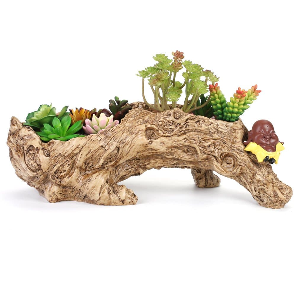 dindang Artificial Tree Stump Planter Suculentas Plant Outdoor Planters Succulent Pots Garden Planting pots Plant Flower Pot 16 inches (Big)