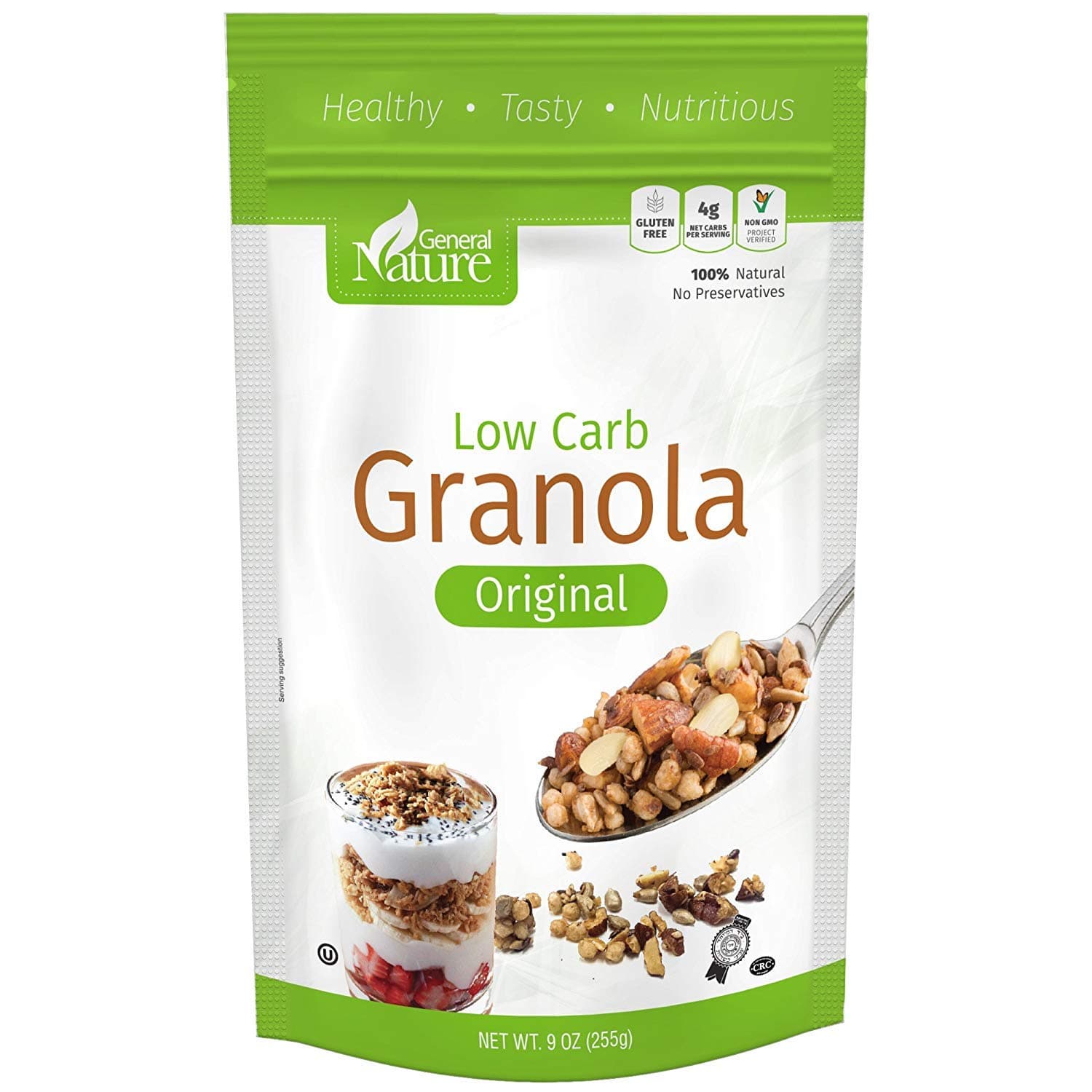 Low Carb Granola Cereal, Gluten Free, Sugar Free, 4g Net Carbs, No Sugar Added, Non-GMO, No Artificial Sweeteners, %100 Natural, No Preservatives, Kosher 9 oz