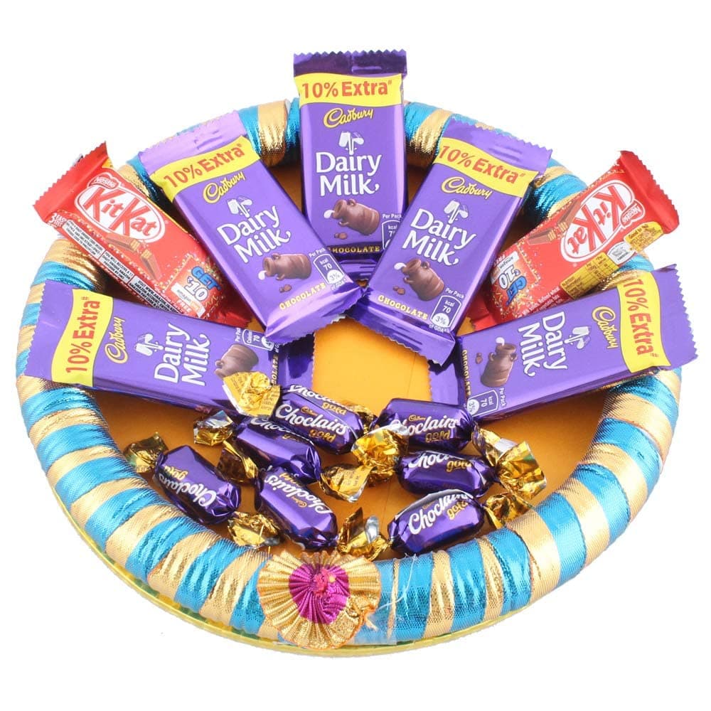 Astonished RetailDairy Milk Kitkat Assorted Choclate Gift Hamper | Birthday Gift Hamper with Designer Tray | Chocolate Gift for Rakhi, Diwali, Christmas, Birthday, Anniversary, Holi, 1