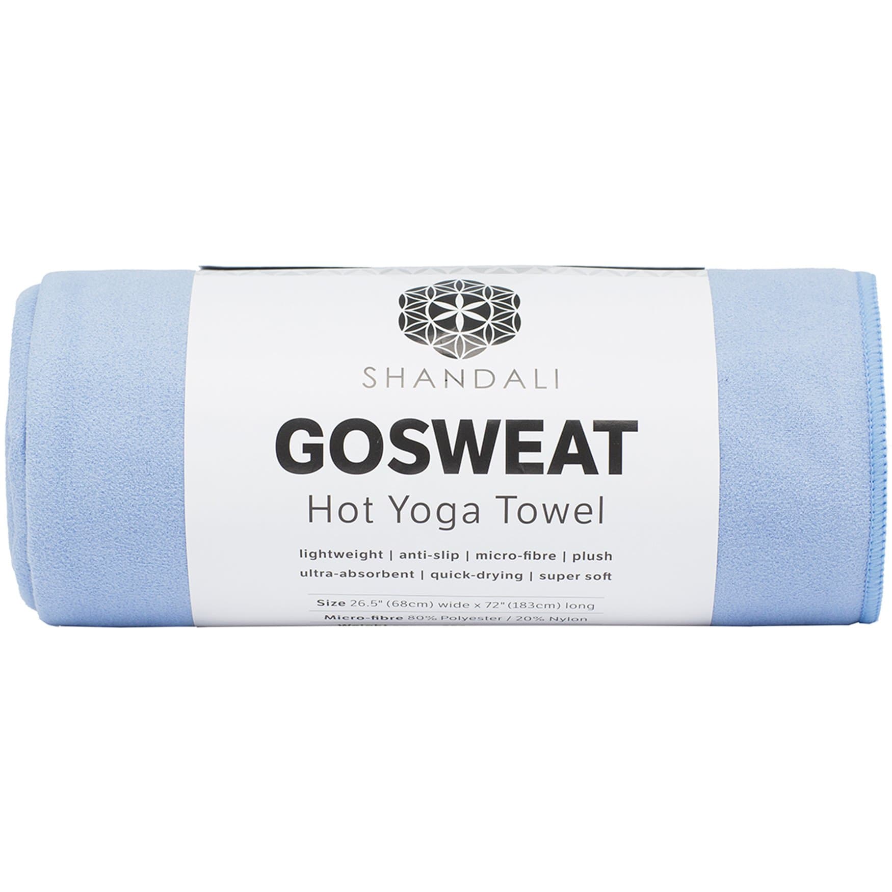 SHANDALI (Standard - 26.5 x 72, Placid Blue) - GoSweat Non-Slip Hot Yoga Towel with Super-Absorbent Soft Suede Microfiber in Many Colours, for Bikram Pilates and Yoga Mats.