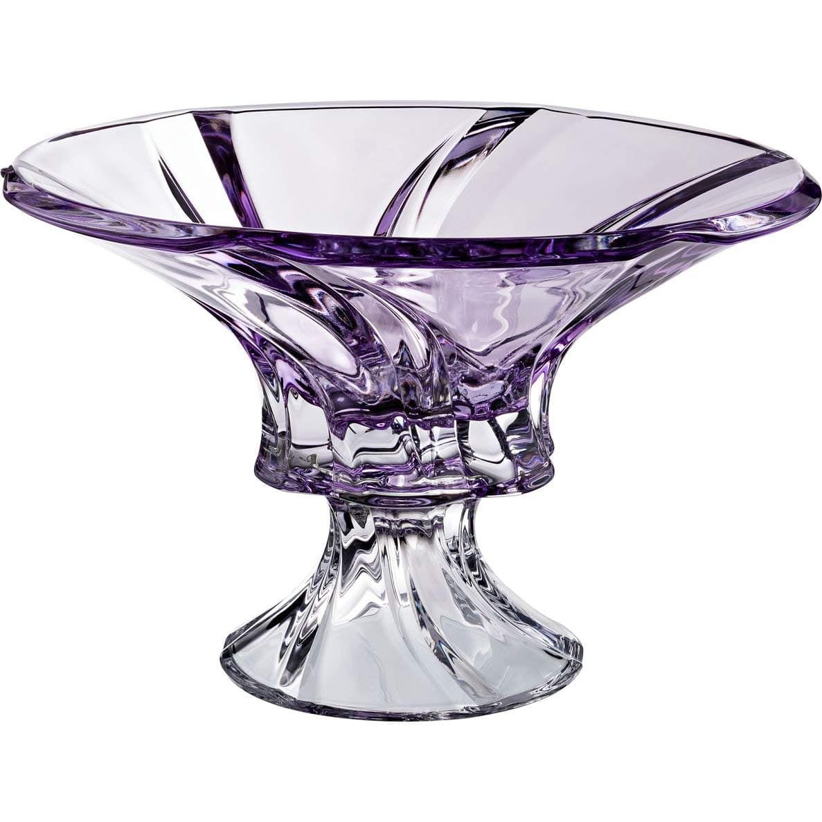 Czech Bohemian Crystal Glass Footed Bowl-Vase 12''-Dia Amethyst-Purple ''Oklahoma'' Vintage European Design Elegant Centerpiece Fruits Flowers Home Decor Birthday Wedding Anniversary