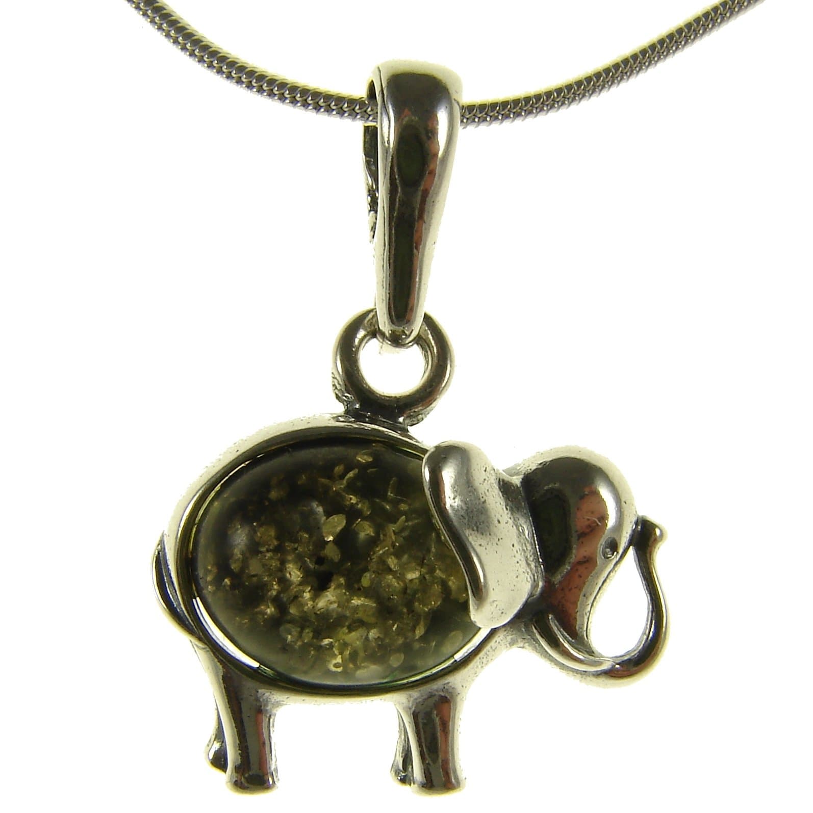 Baltic amber and sterling silver 925 elephant animal pendant necklace jewellery with 1mm Italian sterling silver 925 snake chain - 10 12 14 16 18 20 22 24 26 28 30 32 34 36 38 40"