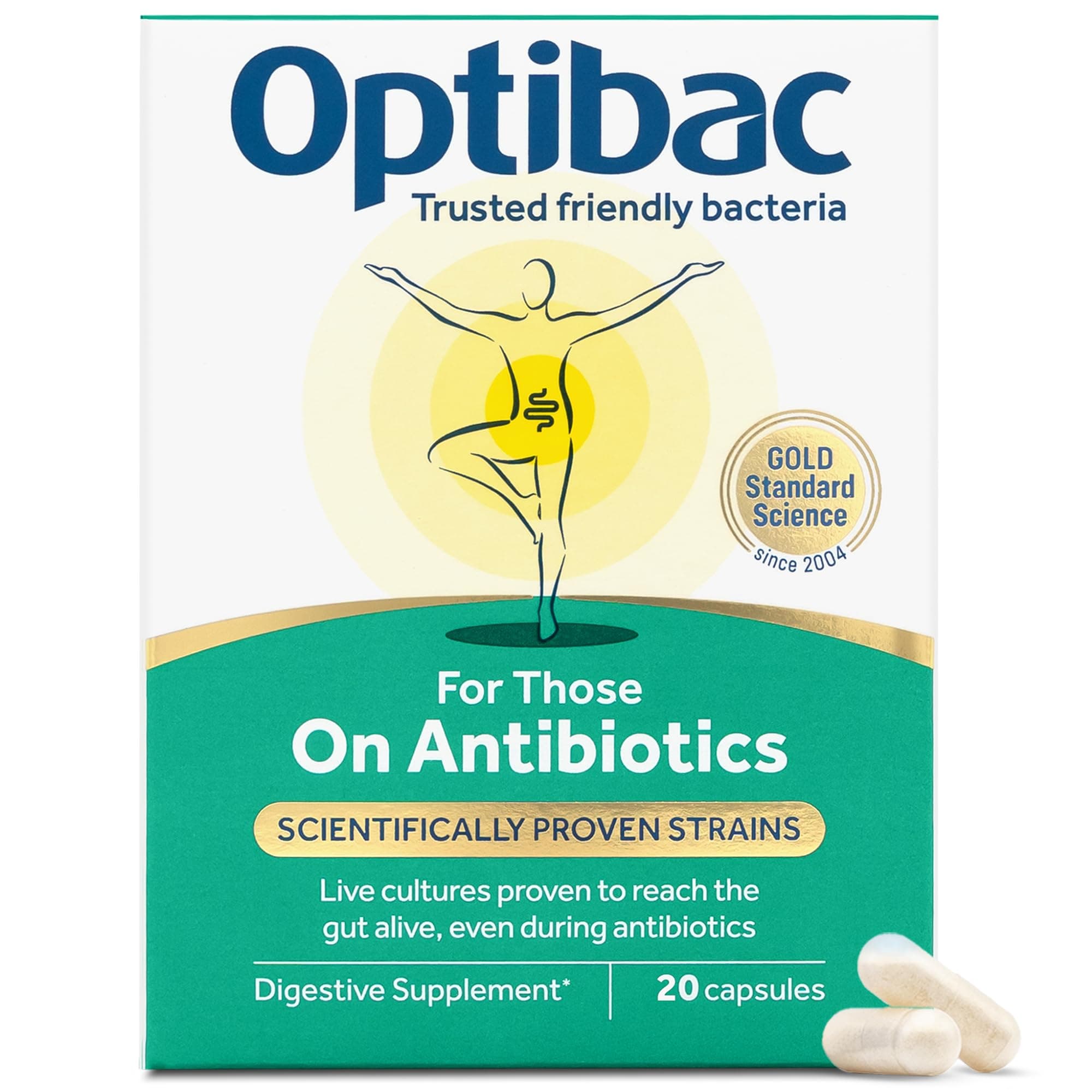 Probiotics for Those on Antibiotics - Vegan Digestive Probiotic Supplement - Lactobacillus Specifically Researched Alongside Antibiotics - Most Trusted & Recommended Brand - 20 Capsules