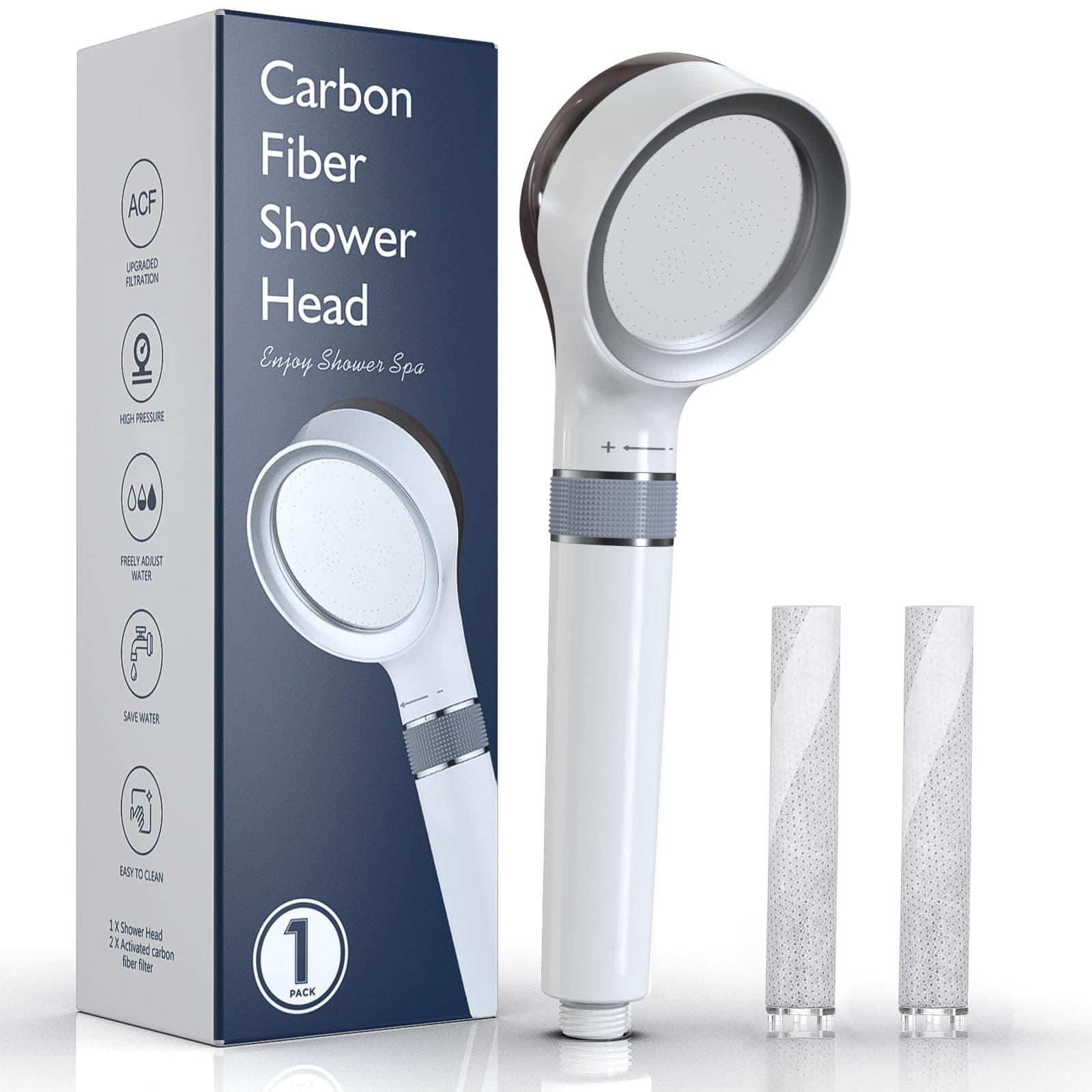 Shower Head Filter - 2 Layer Carbon Fiber Filtration, High Pressure Water Saving Purifying Shower Head With Adjustable Spray Mode For Low Pressure