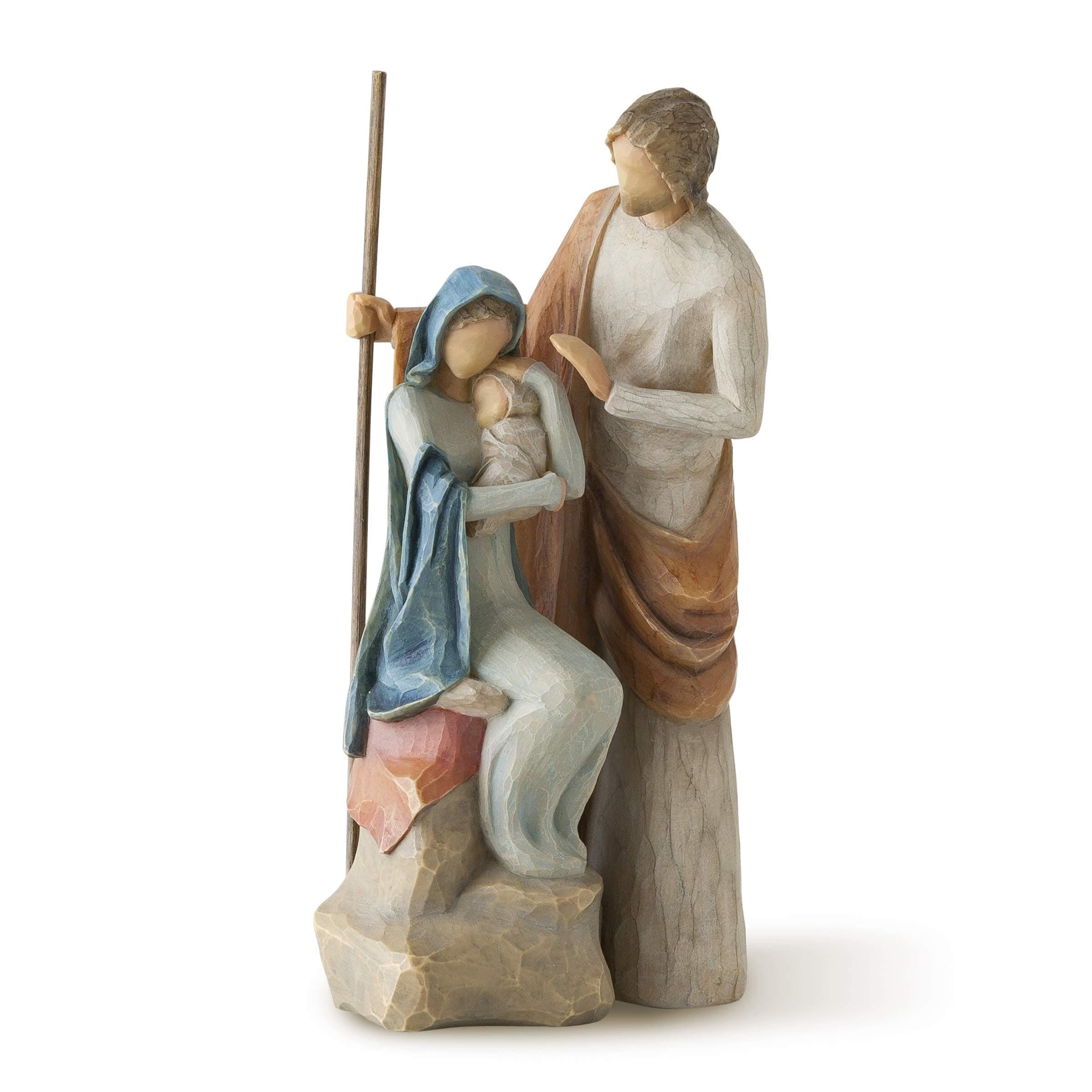 Willow Tree The Holy Family, Mary Holding Jesus, and Joseph, Richly Colored and Carved Foundation Piece for Nativity Collection, Sculpted Hand-Painted Figure