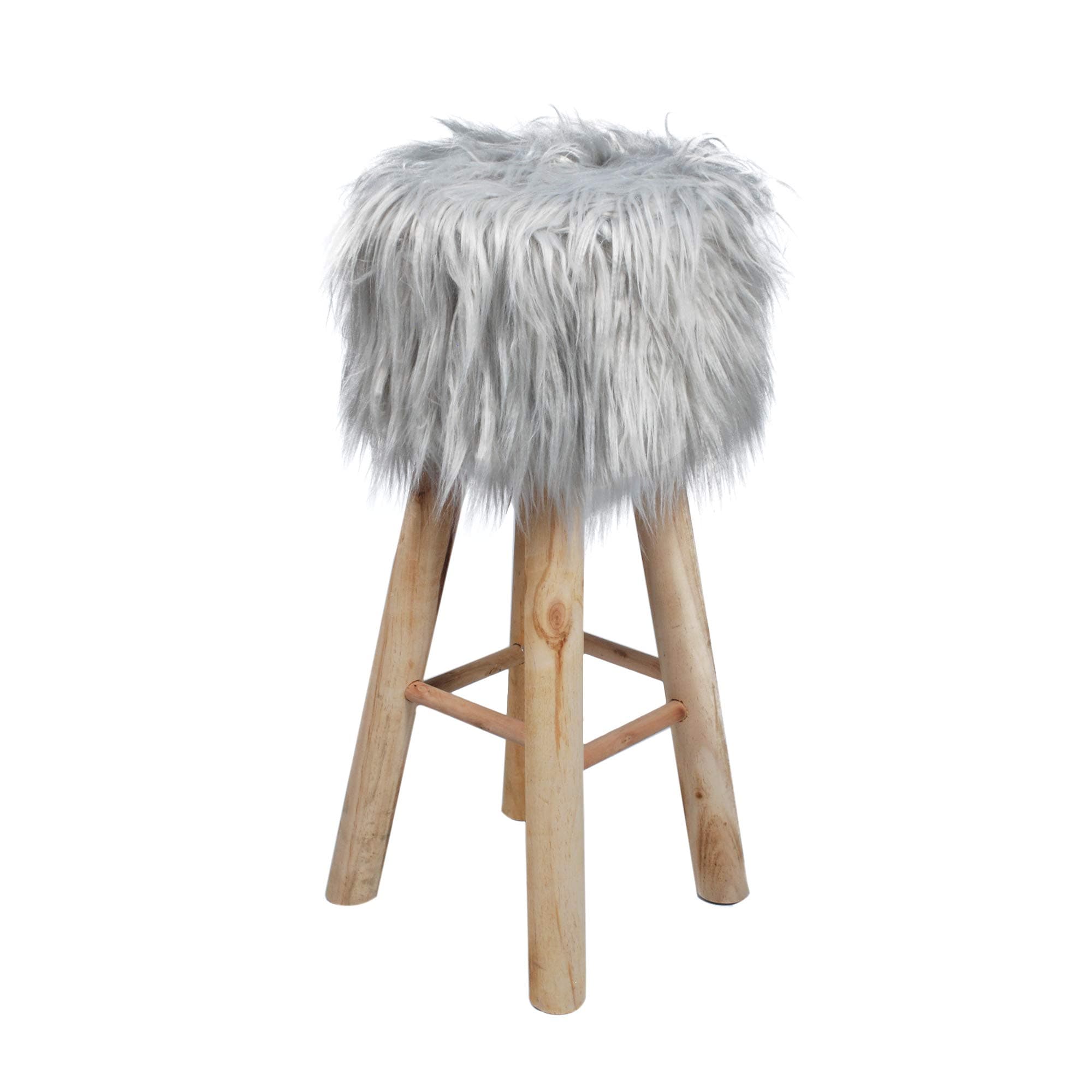 Art Deco Home - Round Stool white fur 69 cm - 12179SG