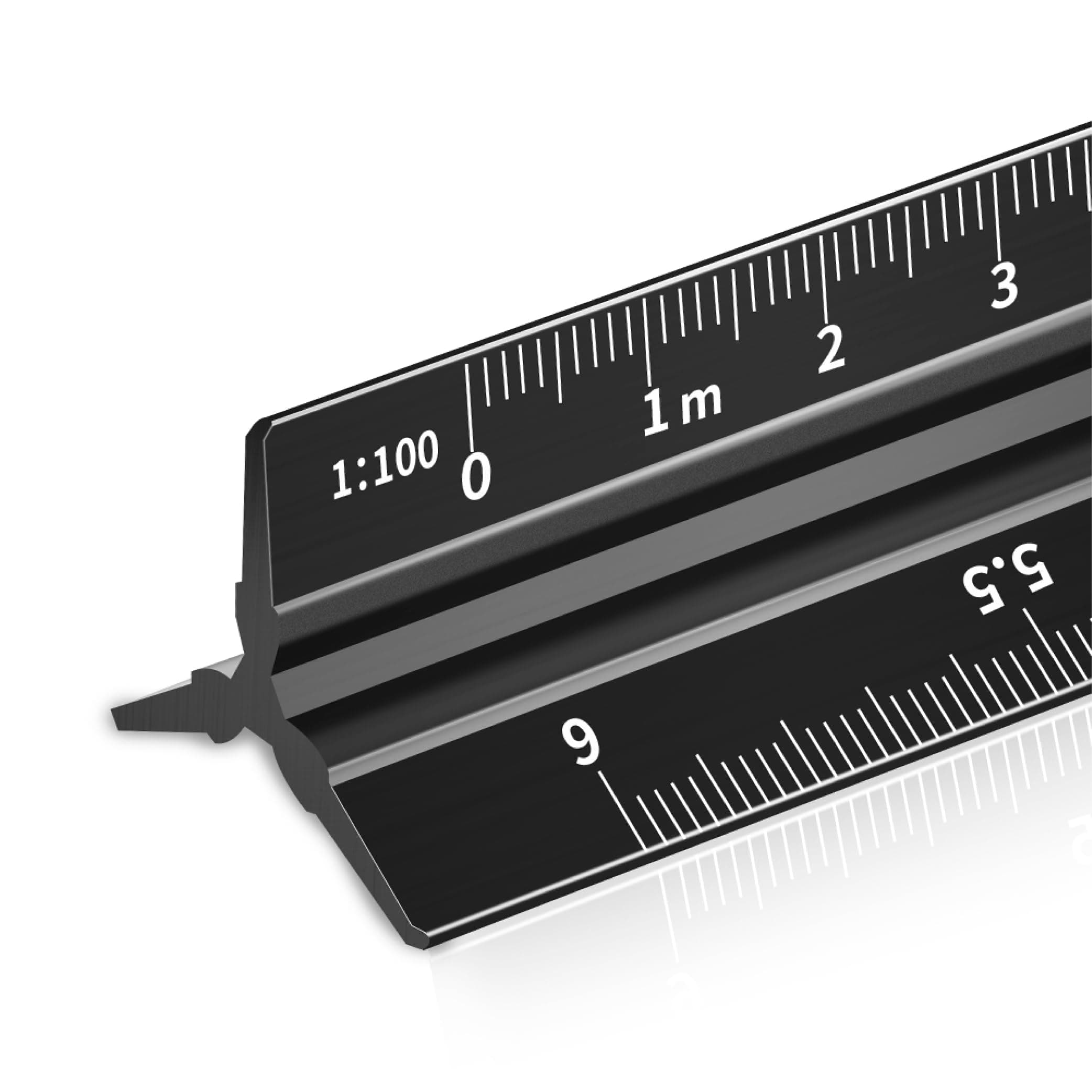 Rena Chris Architectural Metric Ruler - 30cm Aluminum Scale with Laser Etched Triangle for Blueprint Drafting