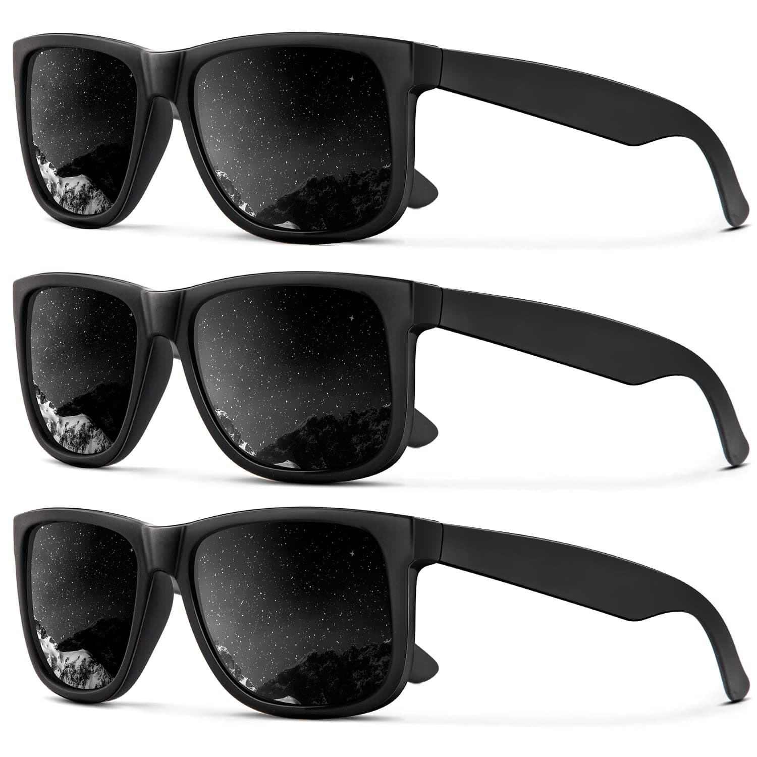 Sunglasses Men Polarized Sun glasses for Mens Womens Classic Matte Black Frame UV Protection 3pack