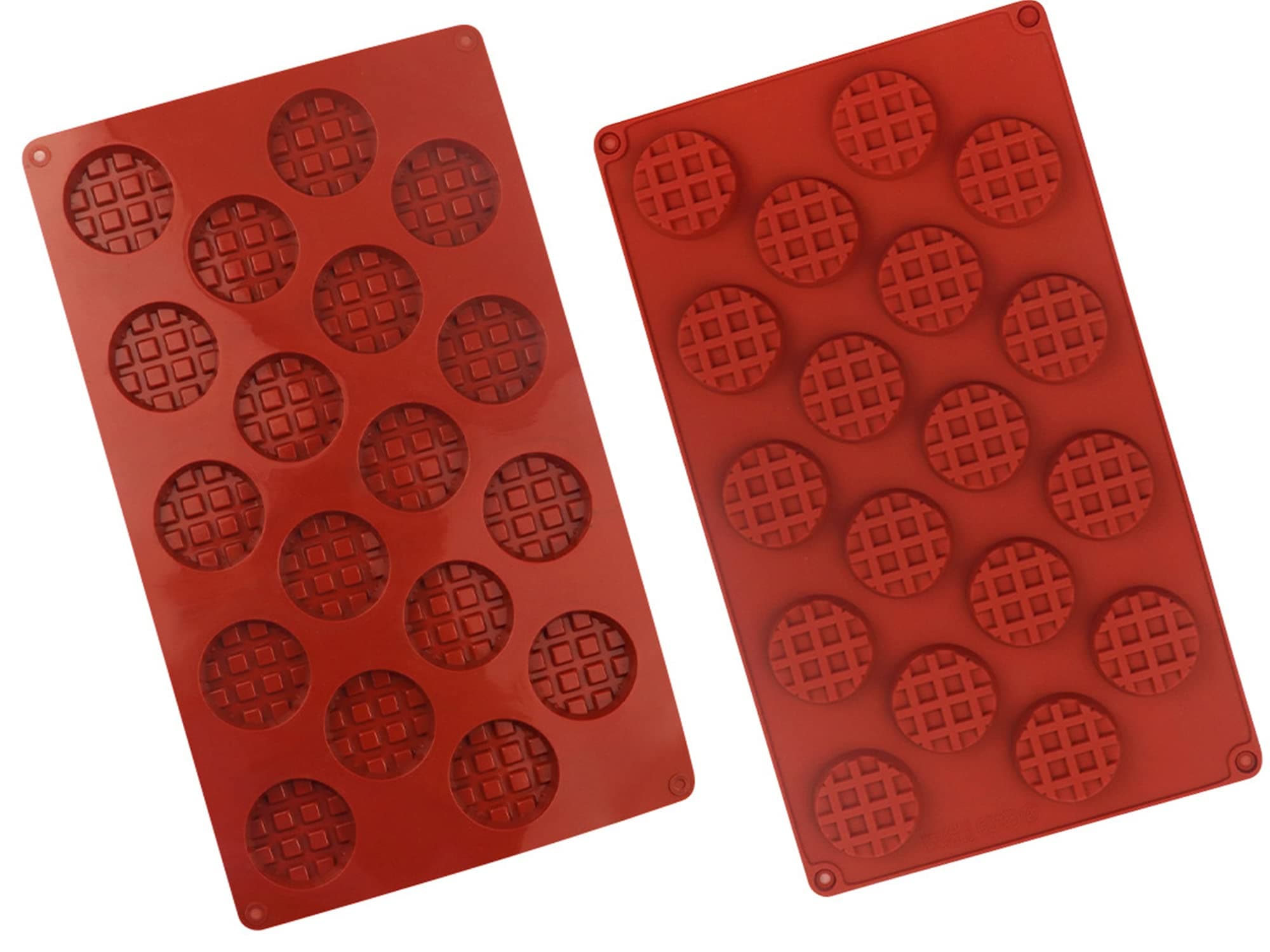 MANSHU 18-Cavity Silicone Mini Round Waffle Mould ,Waffle Cookie mold, Chocolate Mould,Candy Mould,Silicone Baking mold, 2pcs