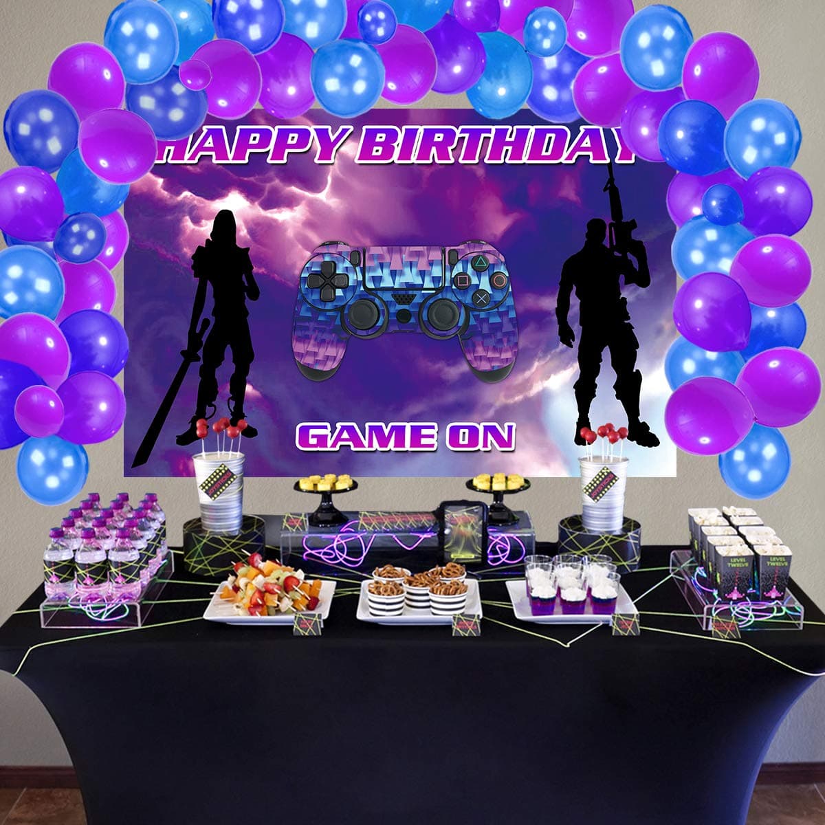 Video Game Party Supplies Decoration - for Boys 91 Pcs Including Happy Birthday Backdrop, Balloons Garland Kit Gifts for Kids Fans
