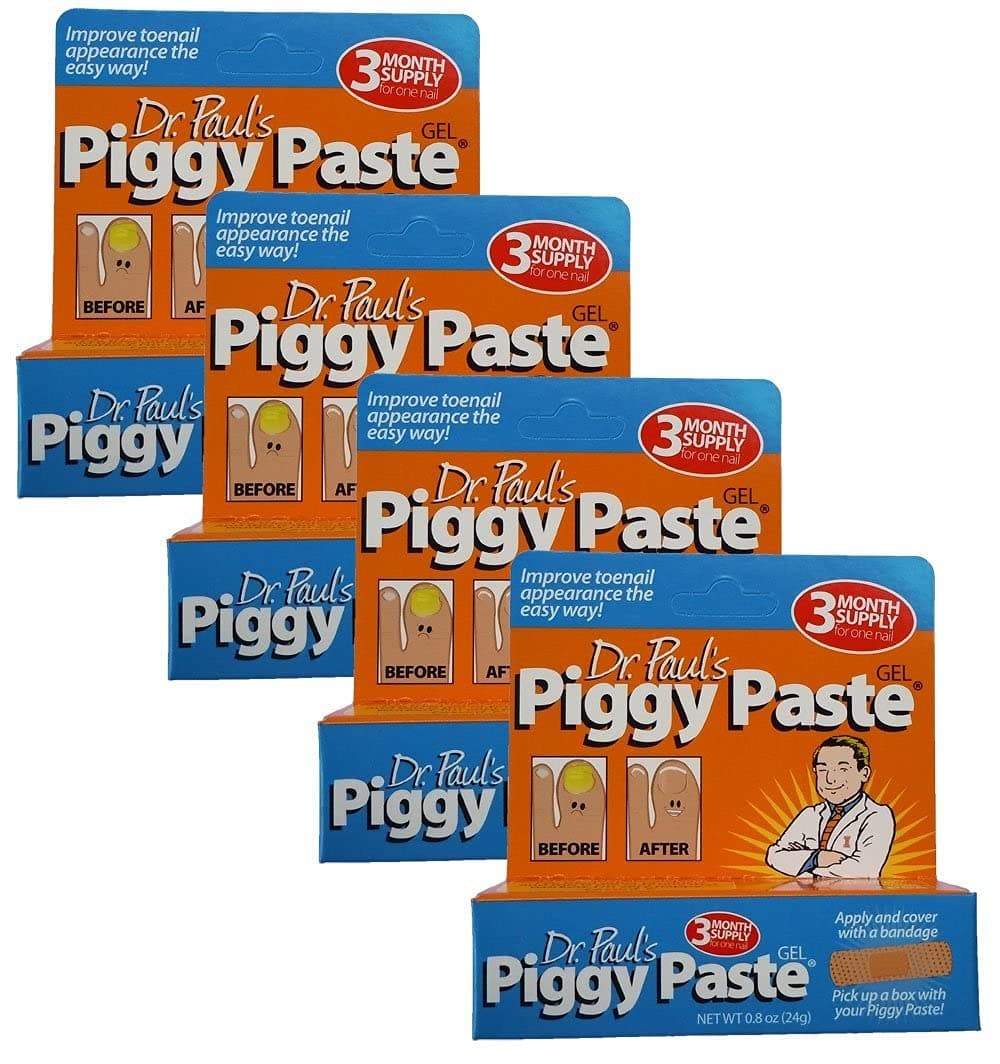 Dr. Paul's Piggy Paste Toenail Fungus Treatment 4-Pack. Restores Brittle, Yellow Toe Nails and Fingernail Fungus and Makes Them Clear and Healthy Again. Four Tubes equals a 12 Month Supply