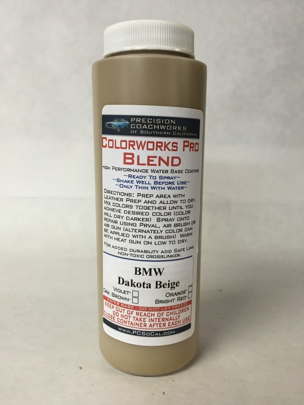 Precision Coachworks Colorworks Pro Leather 1-Step Color Coat - BMW Auto Matched Colors (8 oz, Dakota Beige)