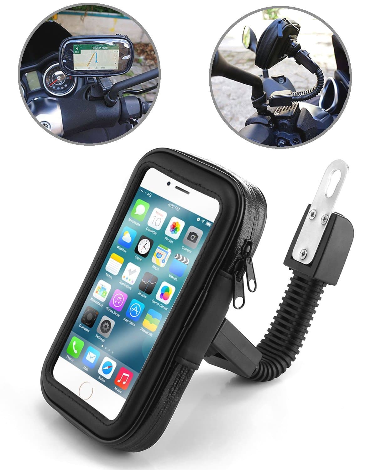 TecHERE BikeCase, universal waterproof stand for Vespa scooter motorcycles, mobile phone case smartphone for Apple iPhone, Samsung Galaxy GPS navigator (black)