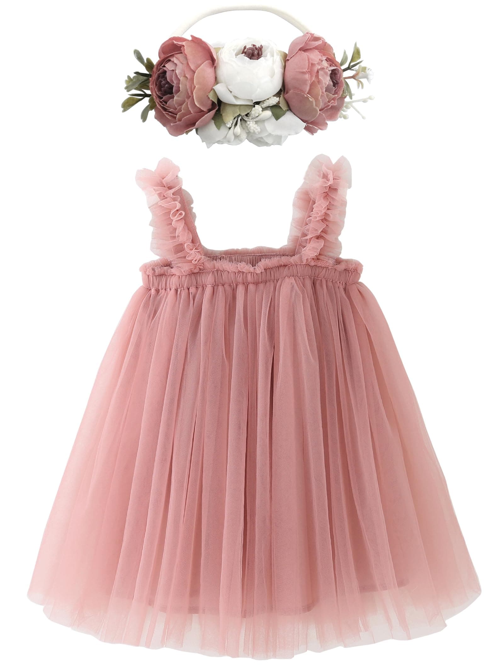 Layered Tulle Tutu Dress for Toddler Girls,Baby Girl Rainbow Tutu Princess Skirt Set with Flower Headband.