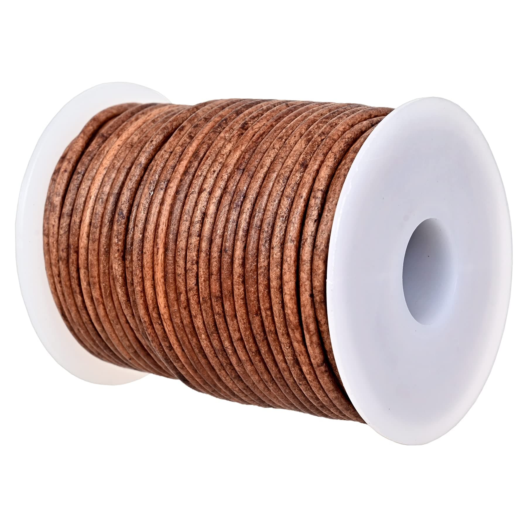 GENIQUE Real/Genuine Round Leather String Cord for Necklace, Bracelets, Jewellery, Braiding (Saddle Brown Distressed, 2mm)