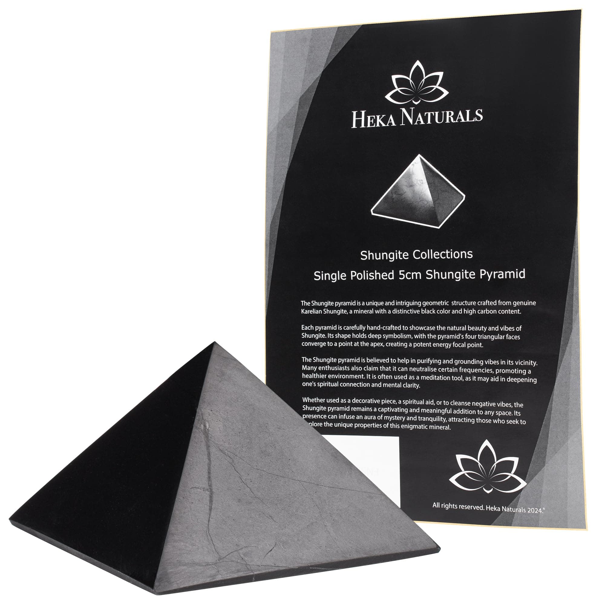 Polished Shungite Pyramid Black Stone Crystal | 5 cm - Desk Decor Shungite Stone for Home or Office - Chakra Stones, Healing Crystals, Meditation Pyramid