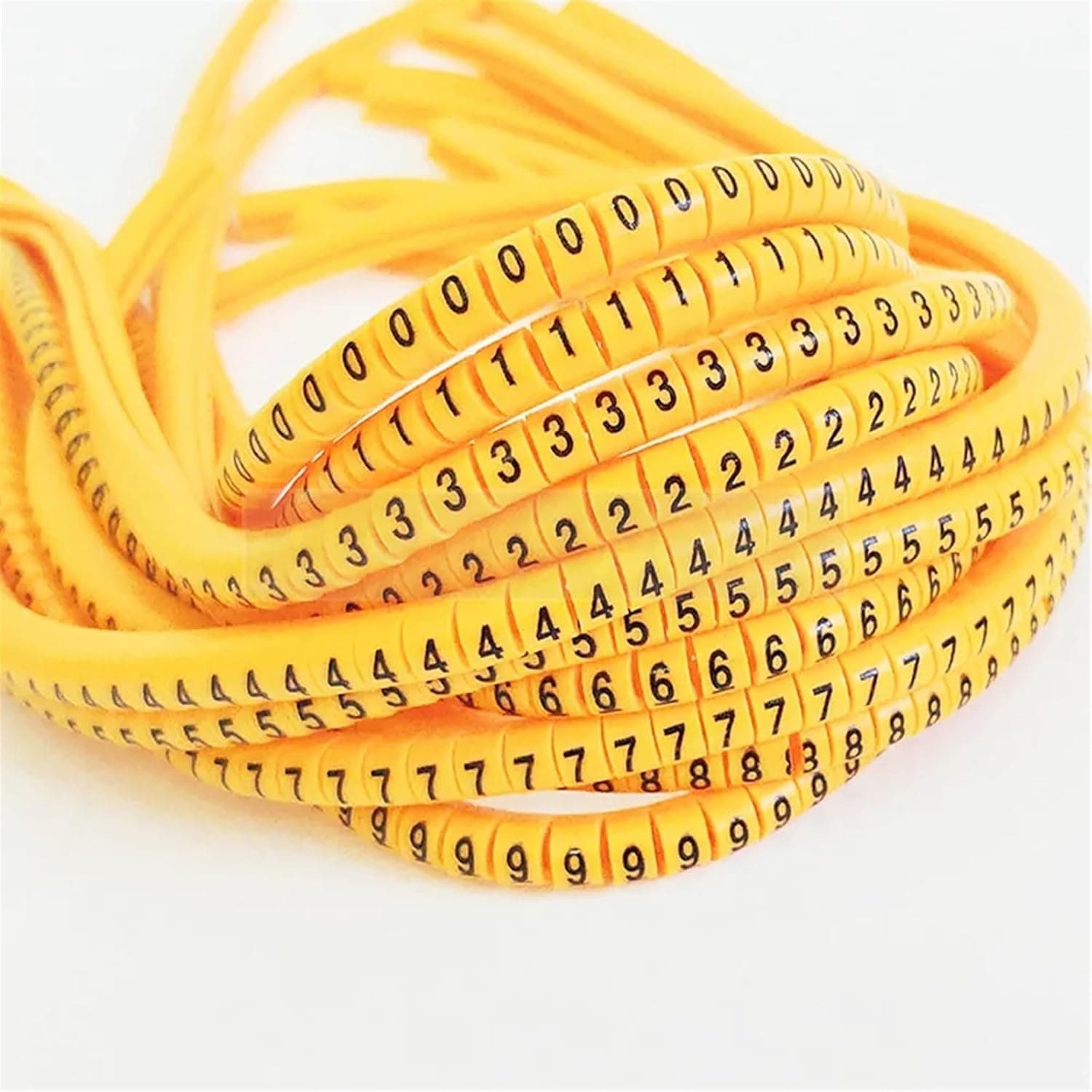 Taapsee 0 to 9 Numbers Yellow Flexible PVC Cable Marker Labels Tags Tube Sleeve Upto 6 sq. mm Wire Management (100 x 10 Pieces Each)