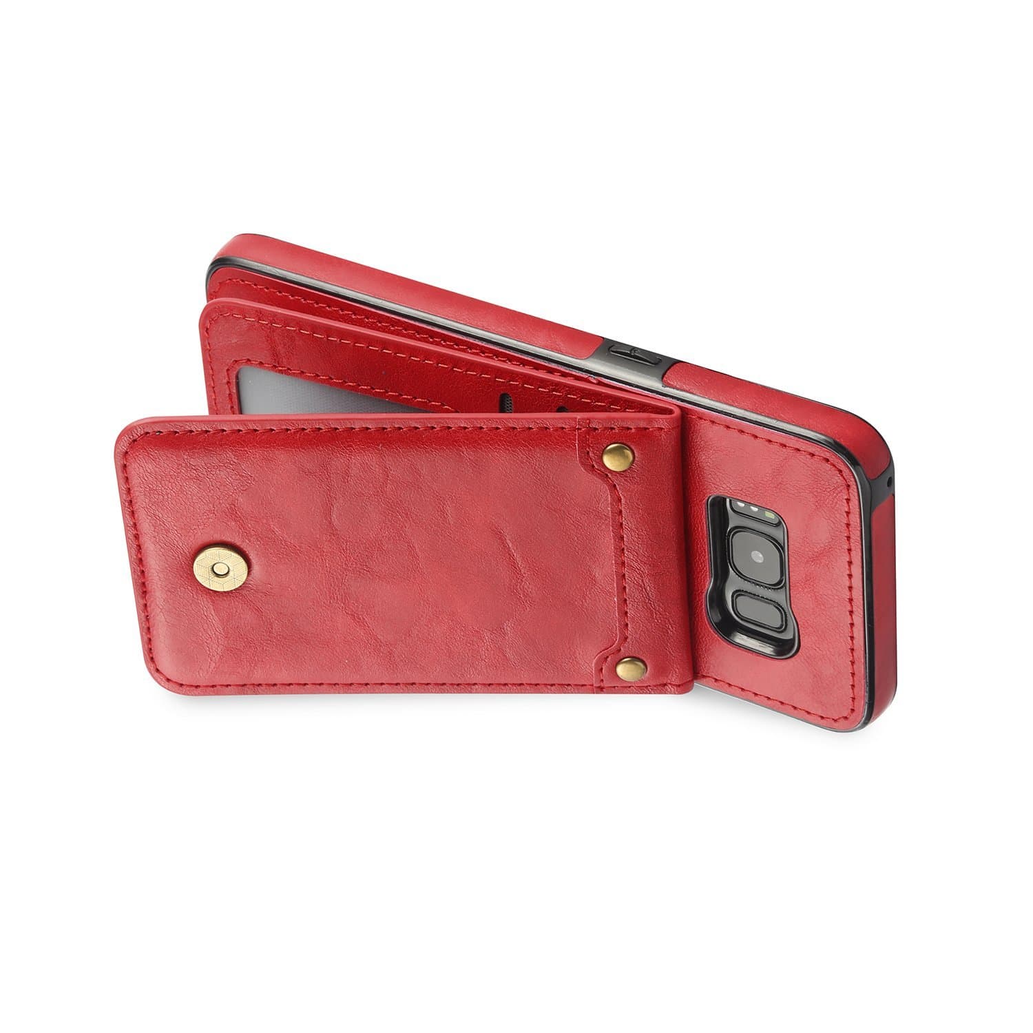 FQIAO Samsung Galaxy S8 Removable Case with Button and Photo Frame 6 Card Slot,Holder,Durable PU Leather,Separable Kickstand Shockproof for Samsung Galaxy S8 2018 Release-red