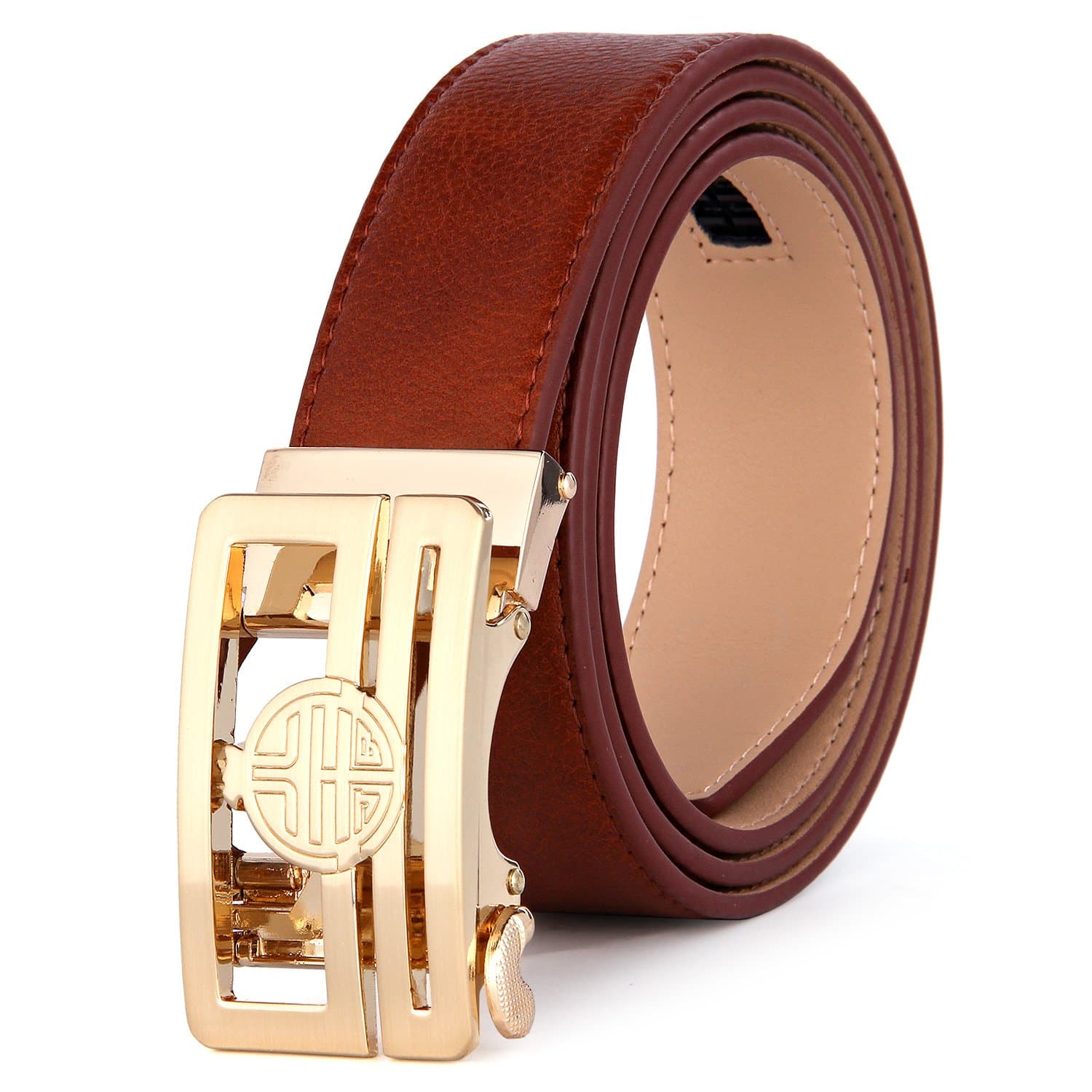 XIANGUO Men's Leather Belt Automatic Buckle Belt Business Casual Style Belt (44"-46"(115CMtotal length without buckle), 1921Brown)