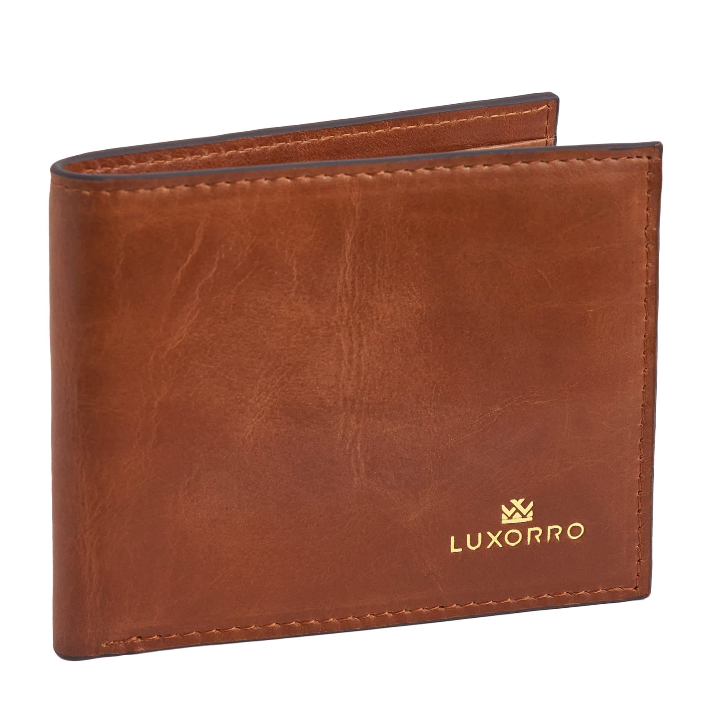 : Luxorro Full Grain Leather Wallet for Men: Brown, 6 Card slots, Slim Billfold, Coin Pocket with a Gift Box, Brown, Medium, Classic