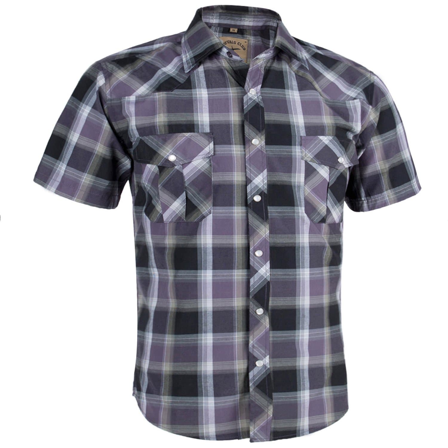 COEVALS CLUB Men's Casual Plaid Pearl Button Snap Front Short Sleeve Shirt Regular Fit