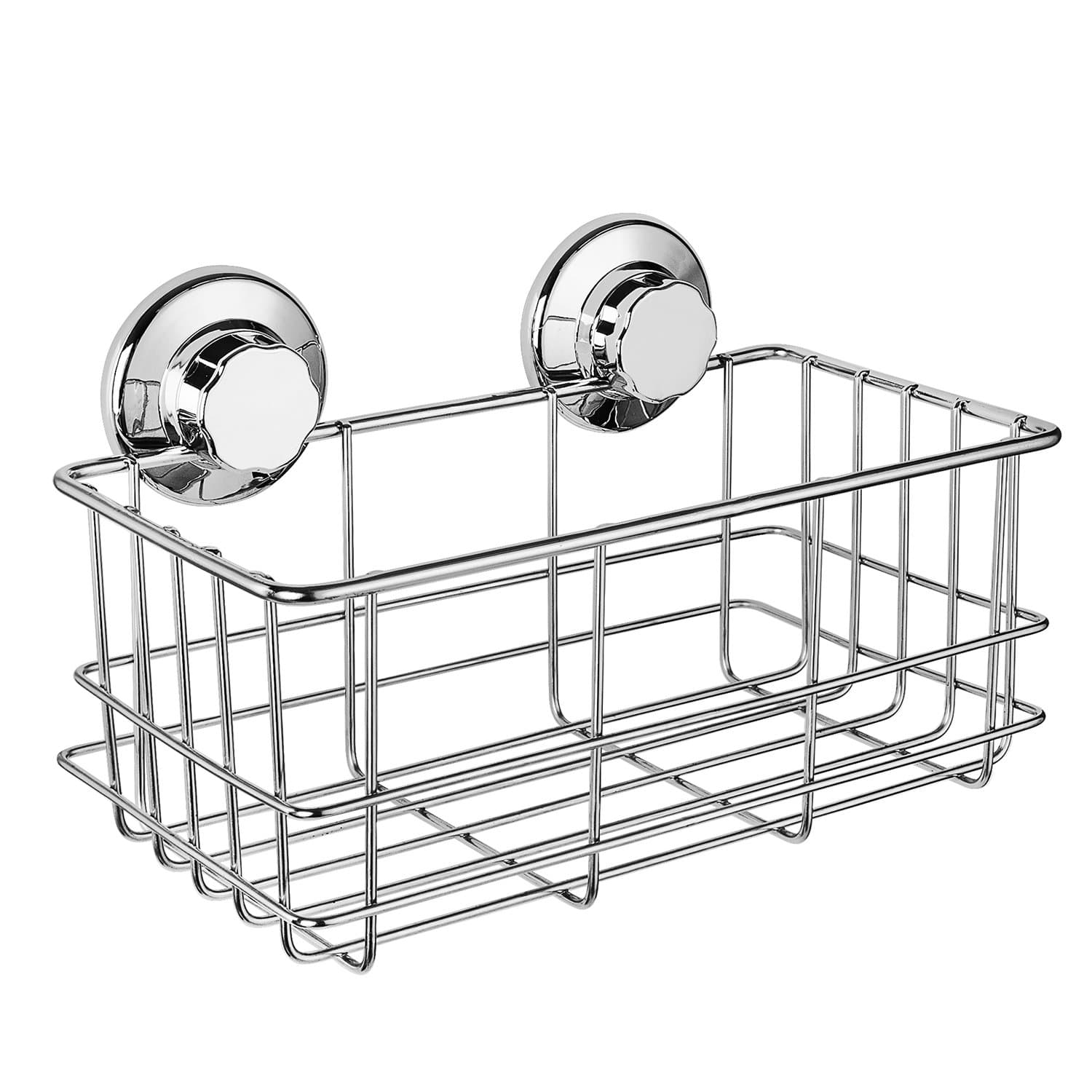 Suction Cup Deep Shower Caddy Bath Wall Shelf for Large Shampoo Shower Gel Holder Bathroom Storage - Rustproof Stainless Steel
